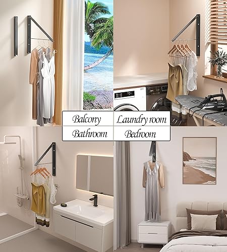 Miniatura 2 de Perchero de secado de ropa, retráctil y plegable para montaje en la pared, para organización y almacenamiento de lavandería, percha de metal para