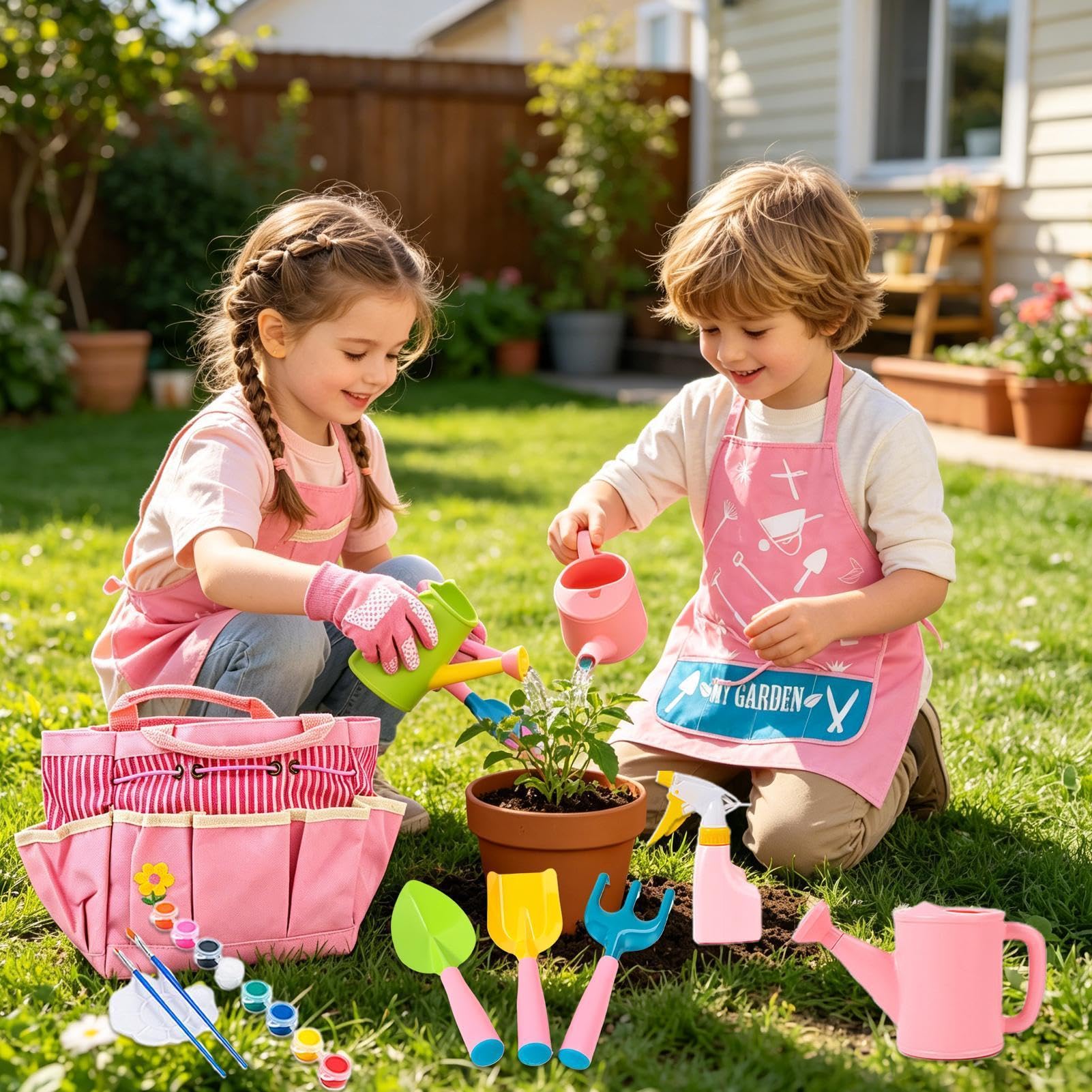 Attrezzi per Giardinaggio per Bambini Giocattoli Da Esterno Leggeri Ed | Attrezzatura Giocattolo da Giardinaggio con Borsa da Trasporto Per Ragazzi E Ragazze Famiglia Bambini Casa