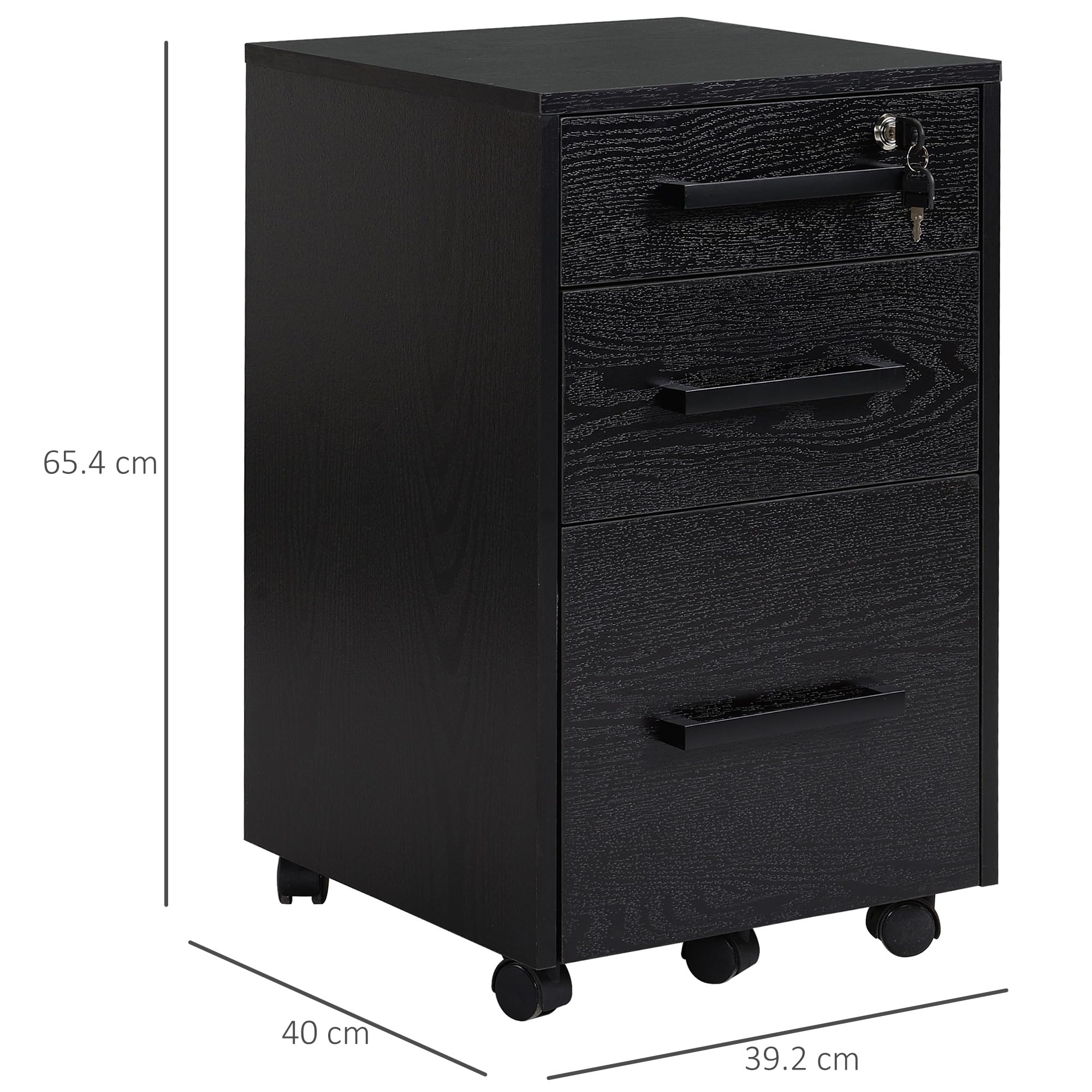 HOMCOM 3-Schubladen Aktenschrank mit Schloss, Brief/A4, Schwarz