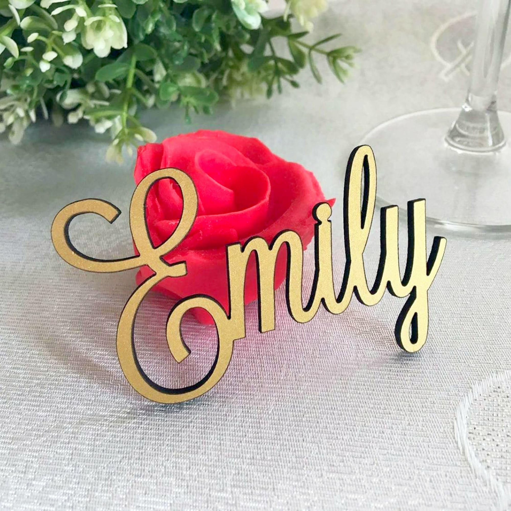Nombres Decorativos Personalizados cortados con láser, Madera o acrílico para Decoración, Tarjetas de mesa, Marcasitios de boda con nombres en cursiva, Fiesta, eventos, Cumpleaños, Colores Variados