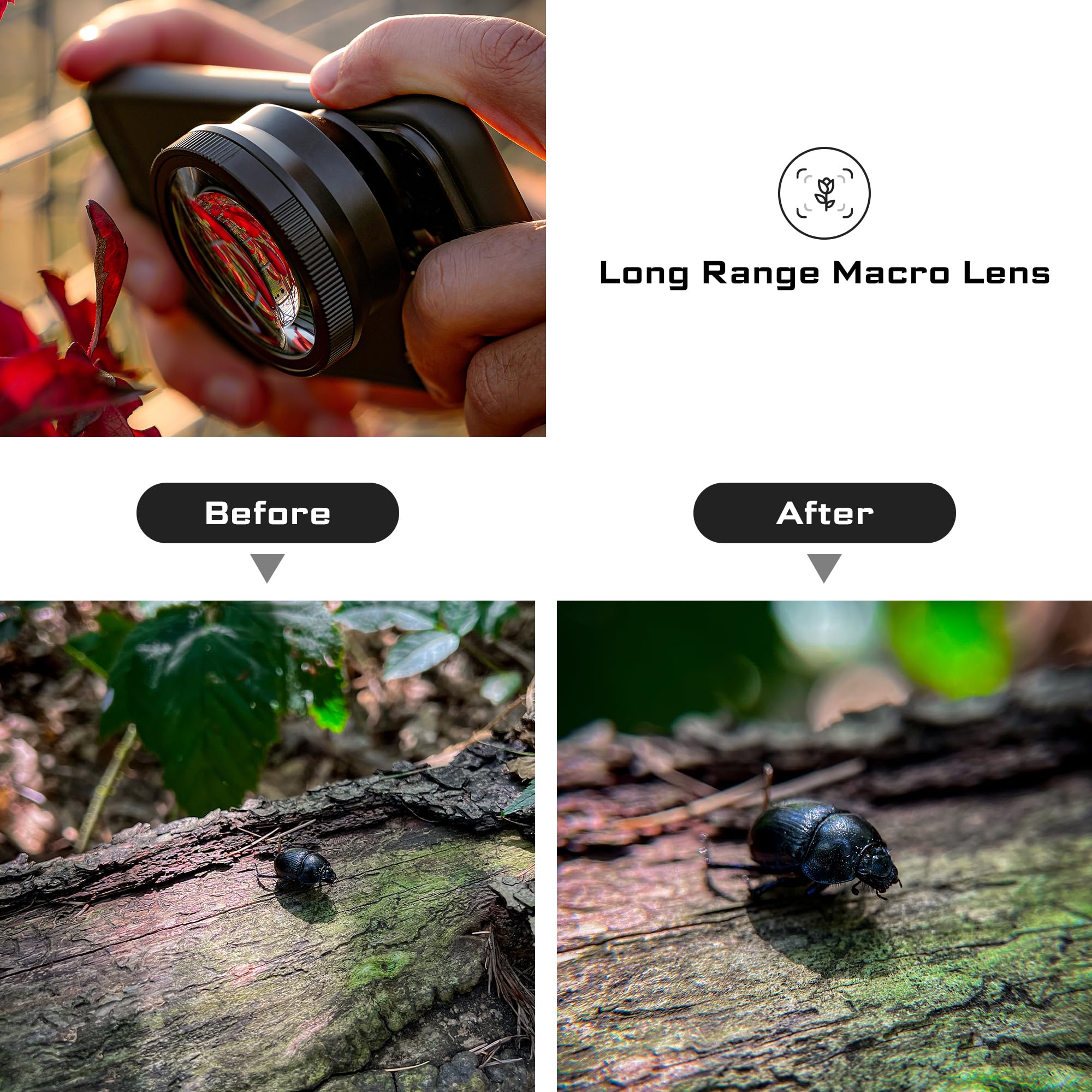 Freewell Obiettivo macro a lungo raggio | compatibile con Freewell Sherpa, serie Galaxy. Espandi la fotografia del tuo smartphone con teleobiettivo di precisione macro