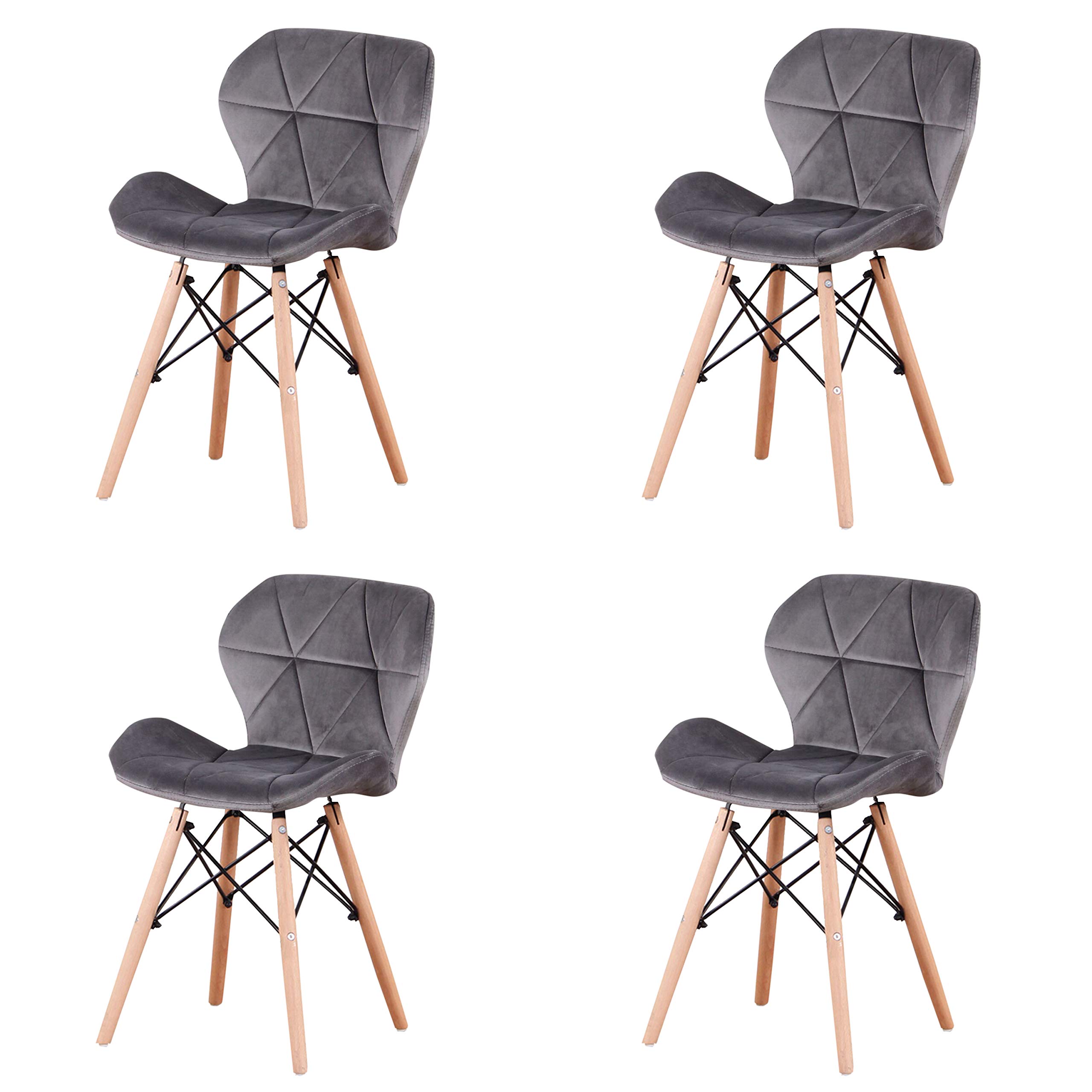 Herbalady Sillas Comedor Pack 4, Sillas de Cocina Nórdicas, Grueso Asiento Tapizado y Patas de Madera de Haya (Gris Oscuro)
