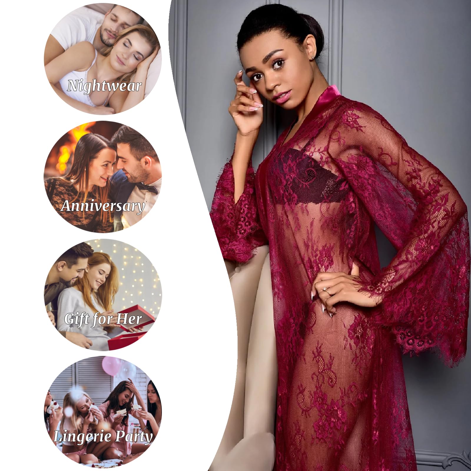 ZWCHGJ Szlafroki, długie prześwitujące koronkowe szaty kimono prześwitujące szlafroki z siateczki tiulowa koszula nocna maxi elegancka koszula nocna bielizna nocna, na bieliznę nocną sukienka dla