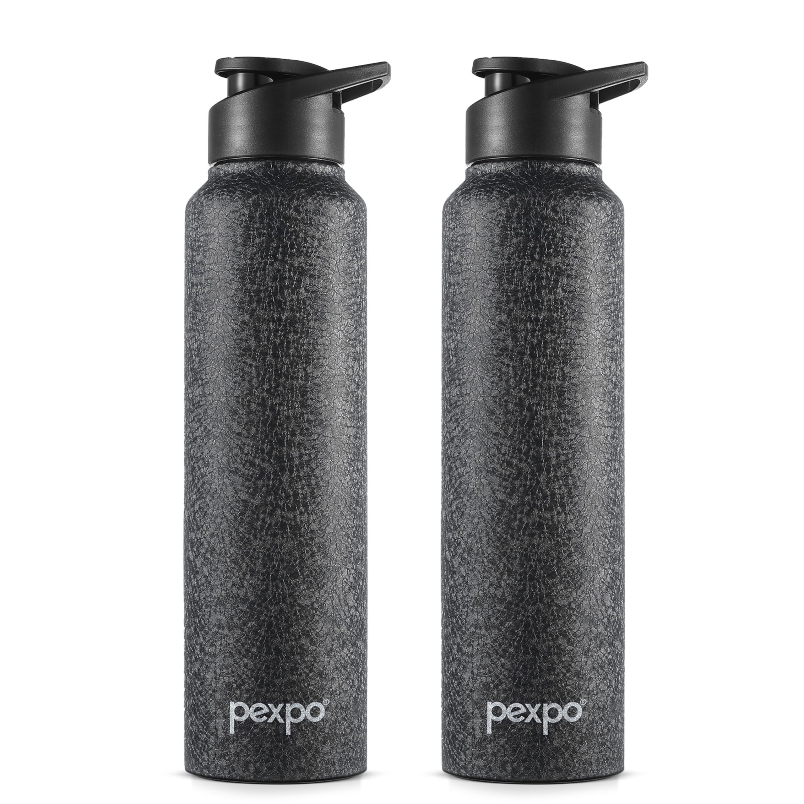 PEXPO Chromo 1000 ISI Certified Stainless Steel Sports/Fridge Sipper Water Bottle, 950ml, Black, Pack of 2 | BPA Free | Water Bottle for Office, Gym, School, Yoga, Trekking, Men, Women and Kids