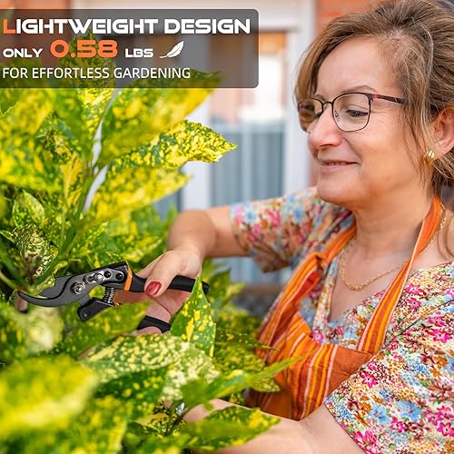 Miniatura 5 de Tijeras de podar para jardinería DECERK - Tijeras de jardín profesionales de 8.5 pulgadas para recortar ramas, hoja SK5 súper afilada, mango