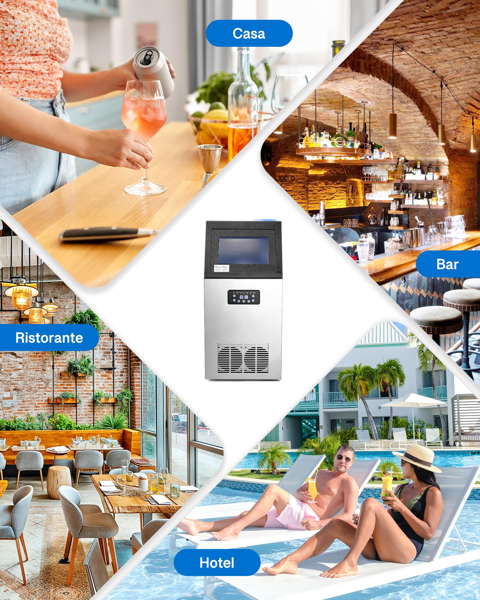 Wilprep 480W Macchina per Ghiaccio Commerciale 73kg/24h Fabbricatore Ghiaccio con Schermo LCD Macchina di Ghiaccio in Acciaio Inossidabile per Casa, Ufficio, Ristorante, Bar, Caffetteria (45 Pezzi)