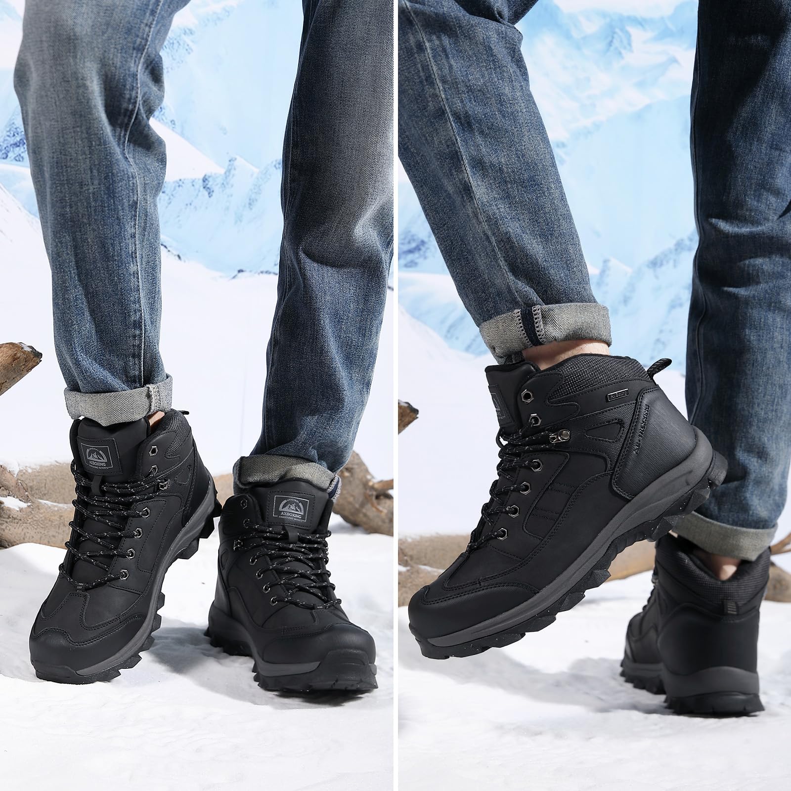 AX BOXING Scarpe Uomo Invernali Stivali Caldo Scarponcini Trekking Antiscivolo Scarpe de Neve Comode Stivaletti Outdoor