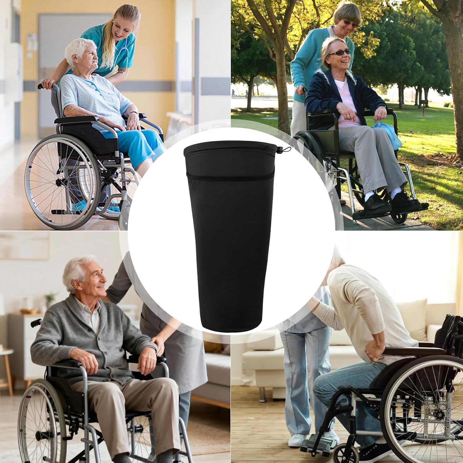 Catheter Leg Bag Holder & Cover for Men, Black Polyester Fabric Cath Bag Holder Sleeve, Secure Urinary Drainage Bag Stay in Place, Nephrostomy Bag Holder, Incontinence Supplies (L)