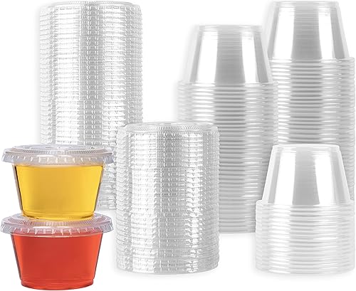 Galashield 50 juegos de 4 onzas Jello Shot Cups Recipientes de condimentos con tapas, tazas de salsa, tazas de porciones, recipiente para aderezo,
