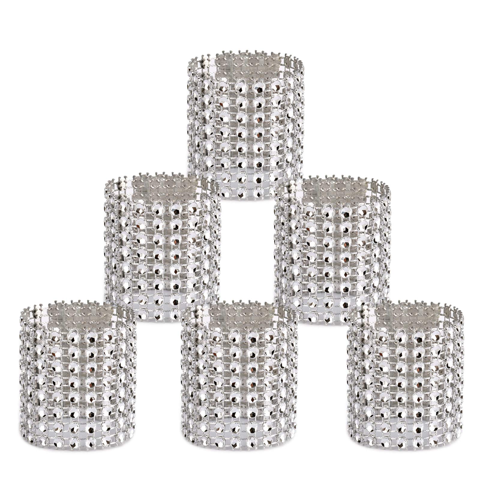 Carlie Napkin Rings Rhinestone Napkin Rings Adornment for Wedding Party (50 PCS, Silver)