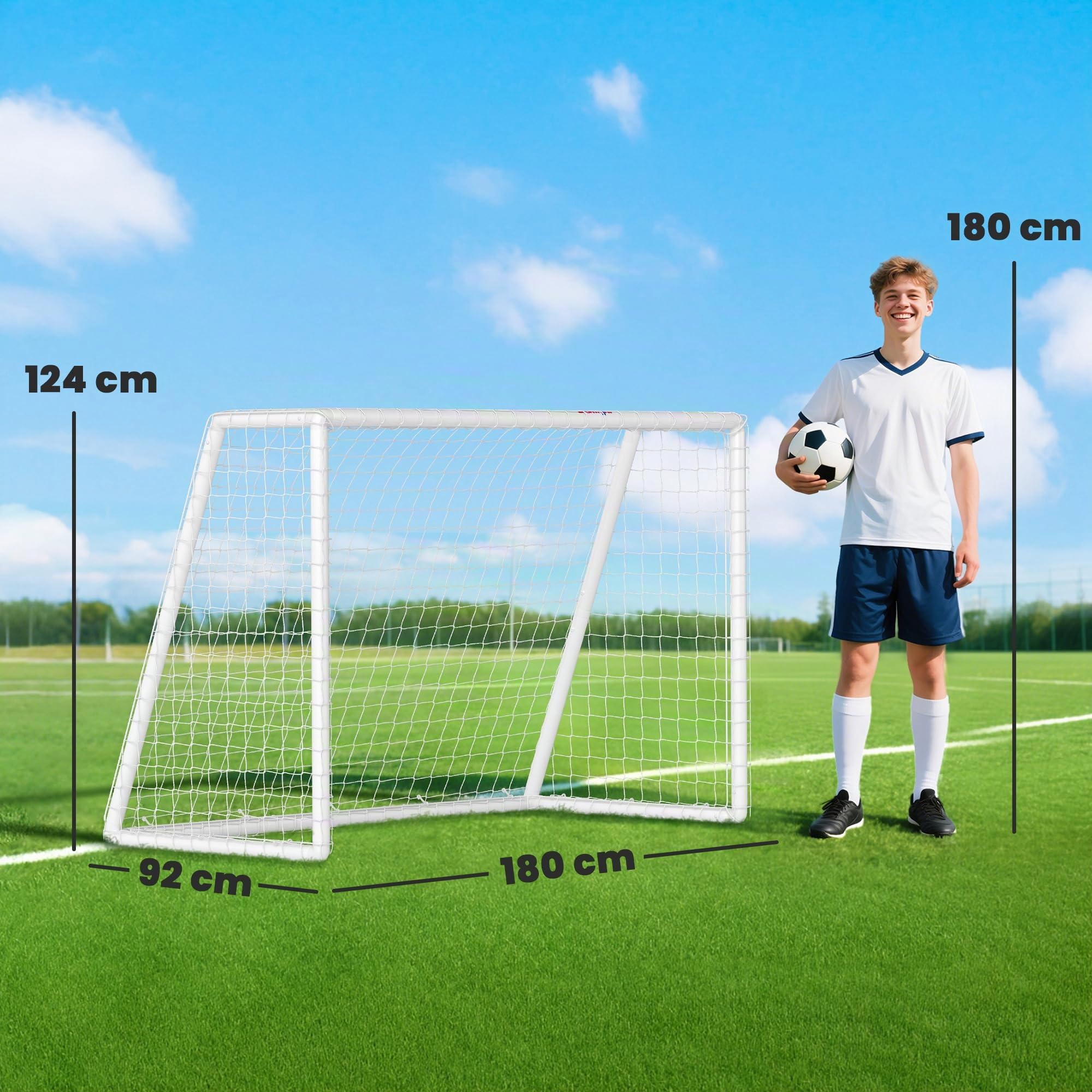SPORTNOW But de Football avec Filet Poteaux en PVC Blanc
