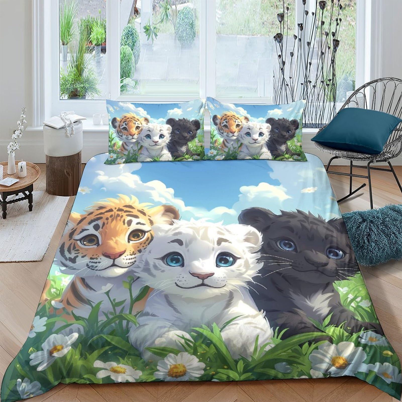 Ctjqhvkz Style-6 3D Printed Cute Tiger Cub Fitted Sheet Microfiber Soft Breathable Black Panther Mattress Cover For Bedroom Dorm Easy Care Decor Single（135X200cm）
