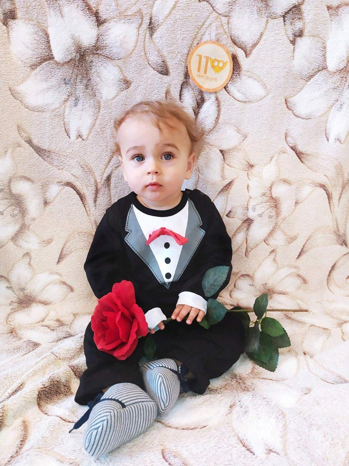 Kimocat Baby Boy Romper Tuxedo Jumpsuit Gentleman One-Piece Button-Down Bowtie Wedding Suit Bodysuit - Image 7