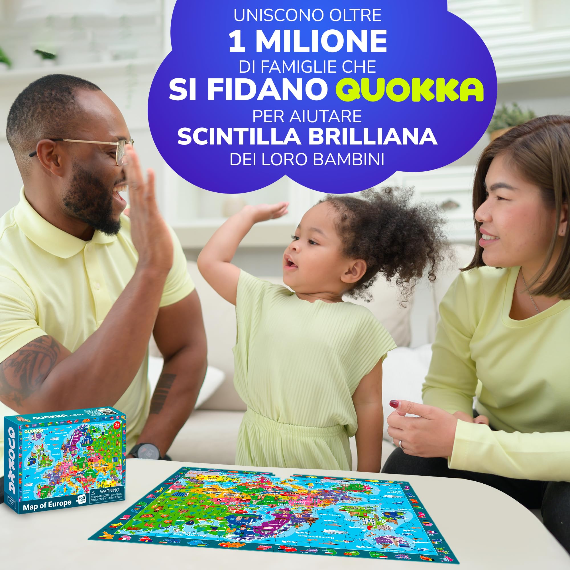 QUOKKA Puzzle 100 Pezzi Bambini 4 5 6 Anni – Set di 3 Puzzle Mappamondo Bambini 6 7 Anni – Gioco Educativo con Spazio Europa e Mappa del Mondo – Giocattolo Regalo per Ragazzi e Ragazze dai 4 ai 9
