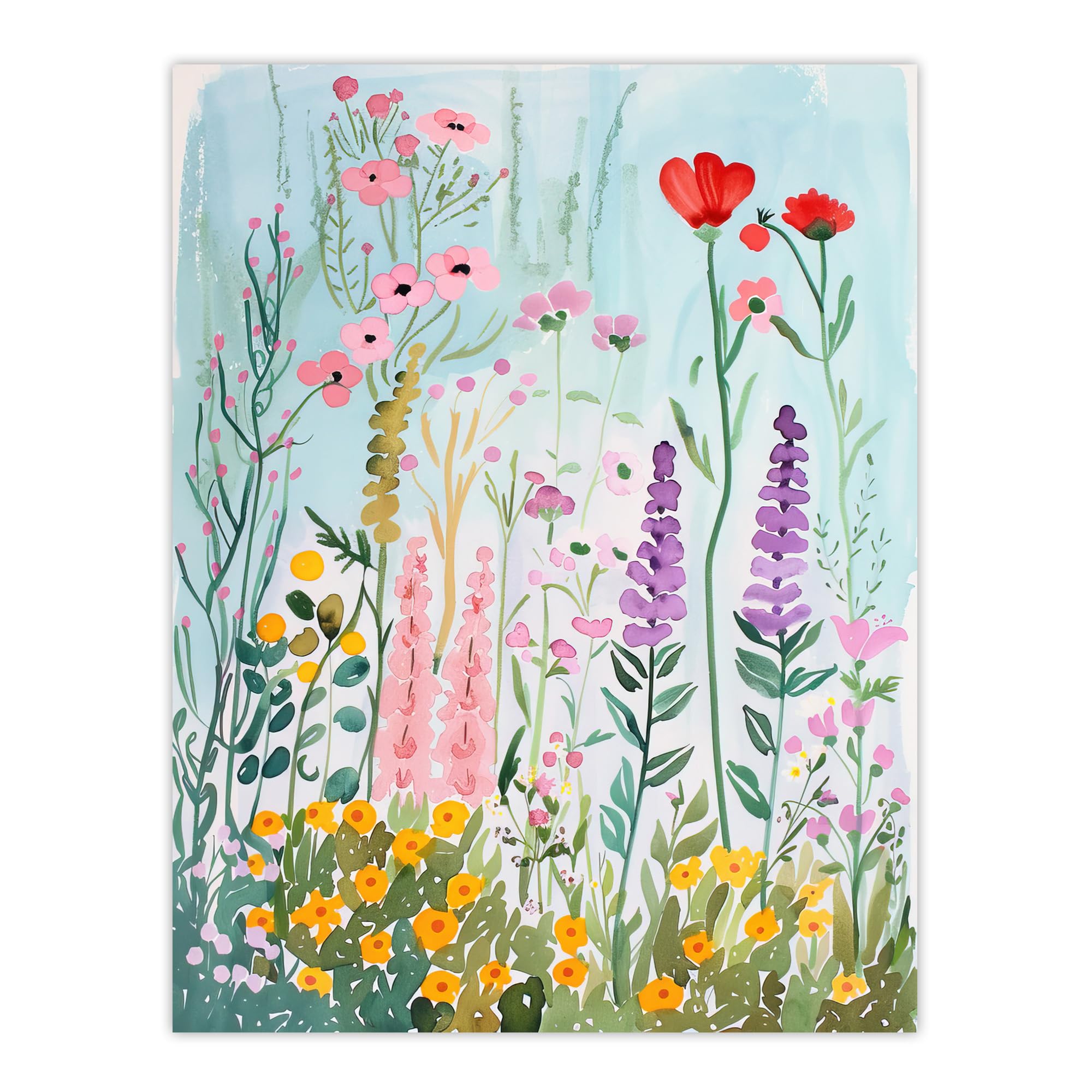 Artery8 Spring Wild Flower Meadow Watercolour Painting Living Room Extra Large XL Wall Art Poster Print