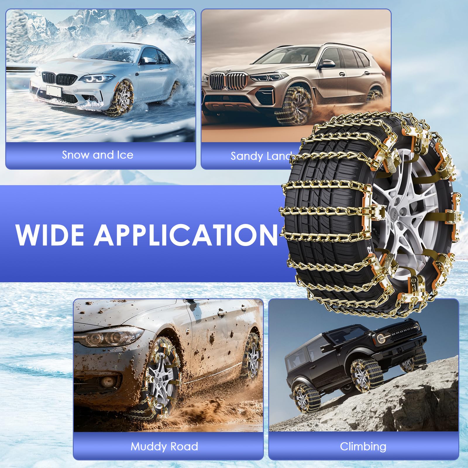 Ninonly Cadenas Coche 6Piezas Cadenas Nieve Universales Emergencia Antideslizantes para Vehículos Coches Furgonetas SUV Ancho 195-265 mm Para Barro, Arena, Nieve, Hielo