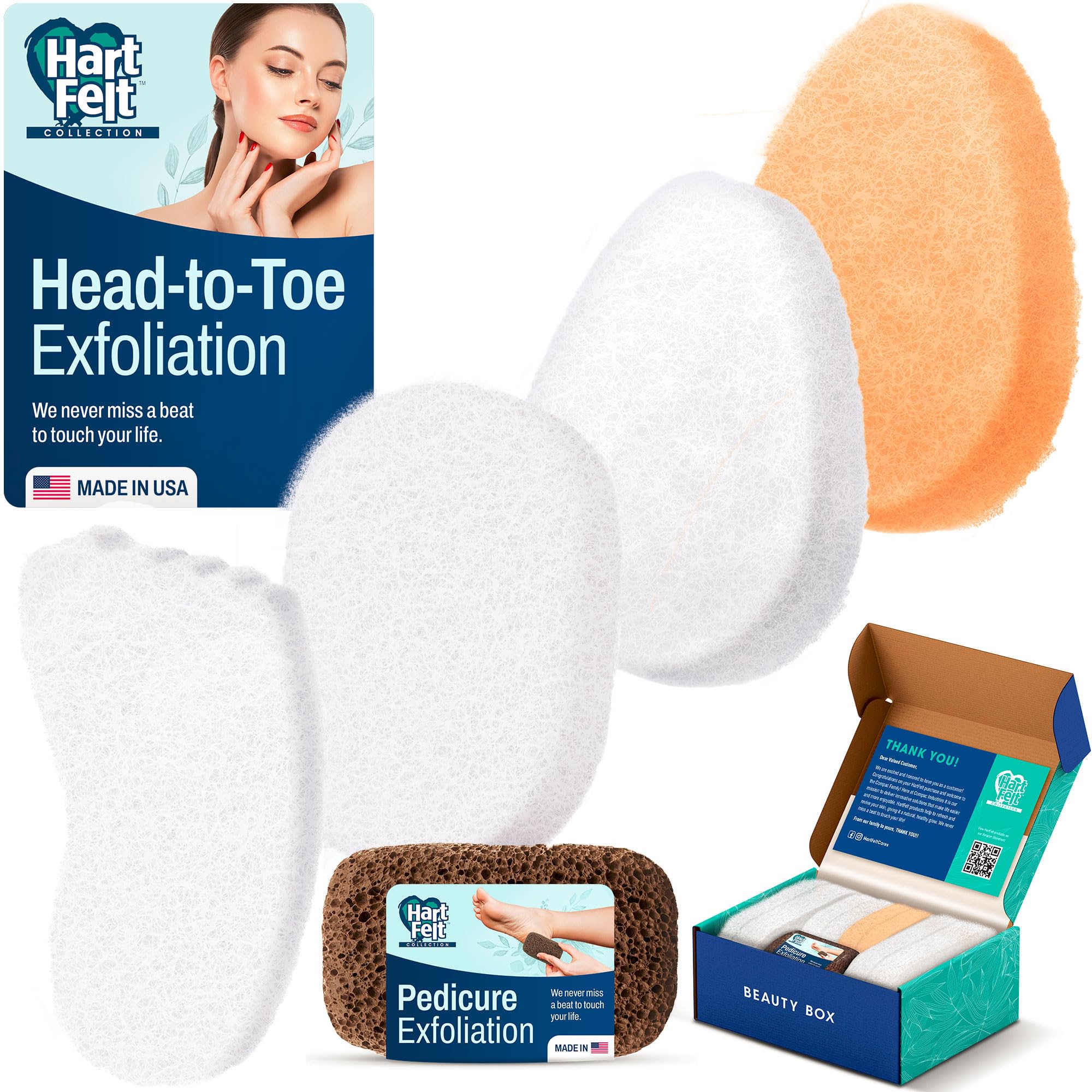 HartFelt Head-to-Toe Exfoliation Beauty Box Trial Pack Gentle Peach Sensitive Facial Exfoliating Pads Full Body Spa Scrubs Perfect