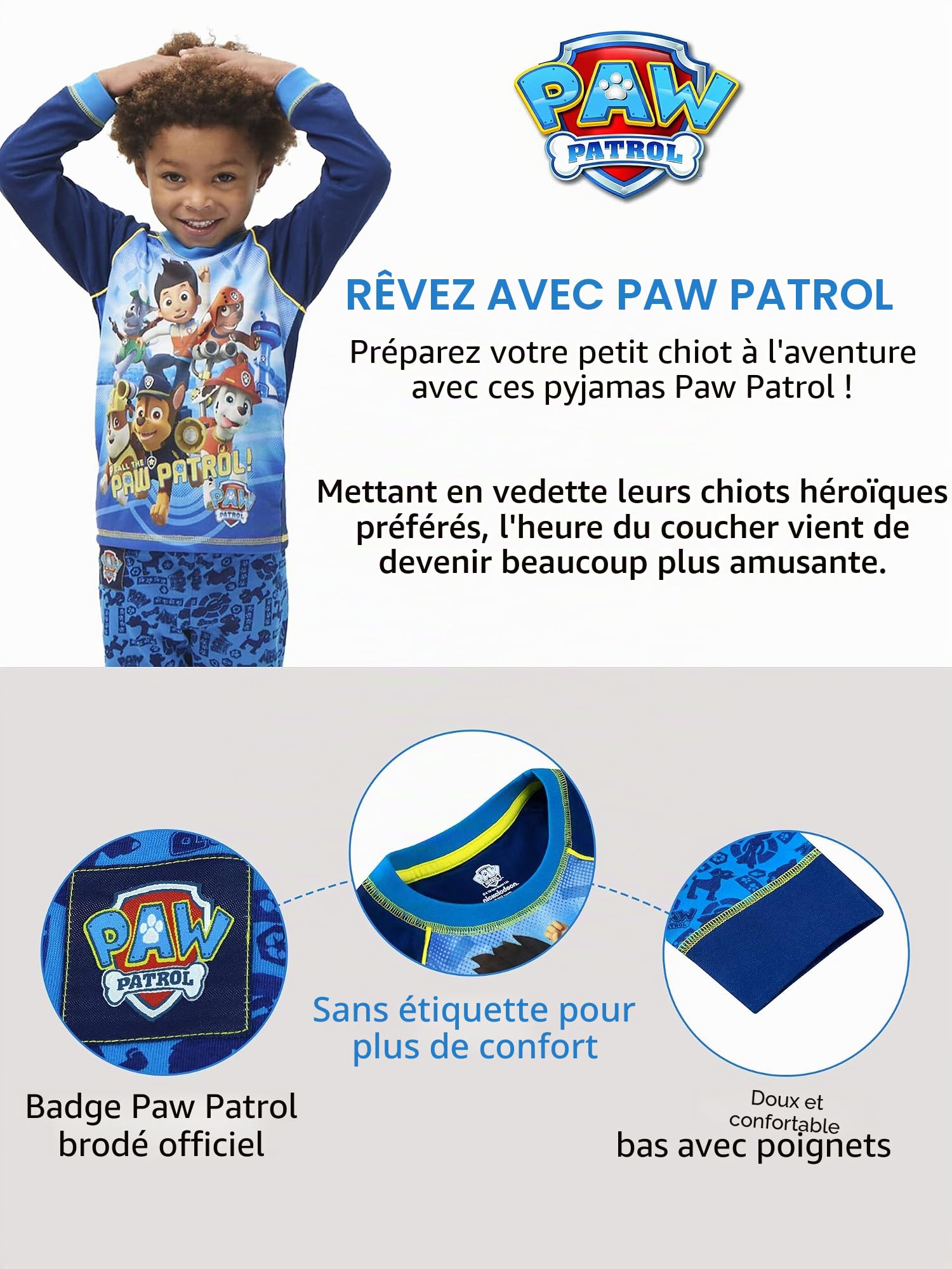 Paw Patrol Pyjama pour garçons | Pyjama en Coton Doux avec Marshall Chase & Ryder | Vêtements de Nuit sous Licence Officielle pour Enfants.