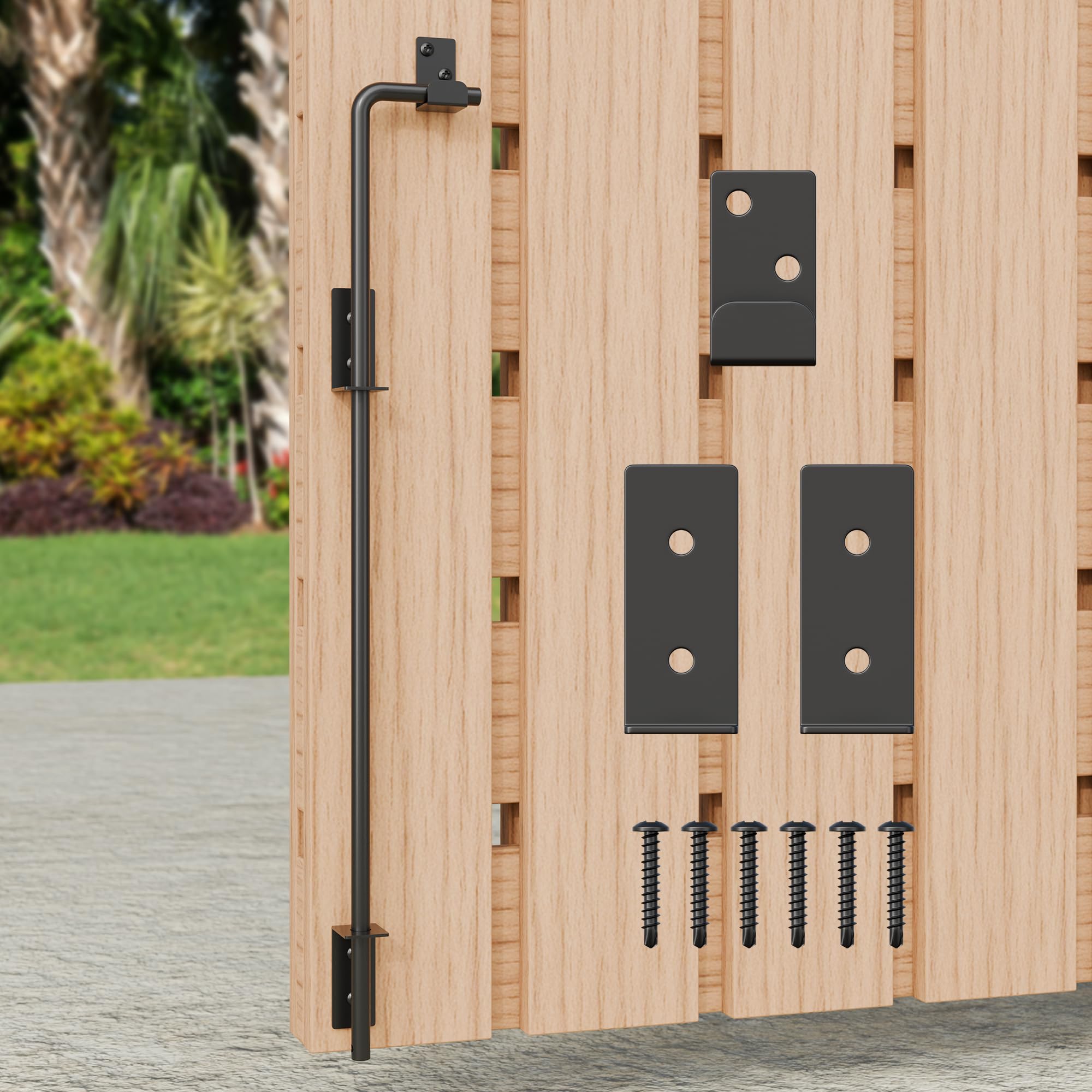 36" Heavy Duty Cane Bolt Gate Drop Rod with Black Finish-Steel Gate Ground Latch Designed for Wood Metal Vinyl Gates or Double Doors Fence Applications-1 Pack