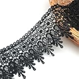 FQTANJU 5 Yard Floral Lace Edge Trim 9cm Wide Ribbon Edging Trimmings Wedding Dress Embellishment Gift Party Decoration Applique DIY Sewing Crafts (Black)