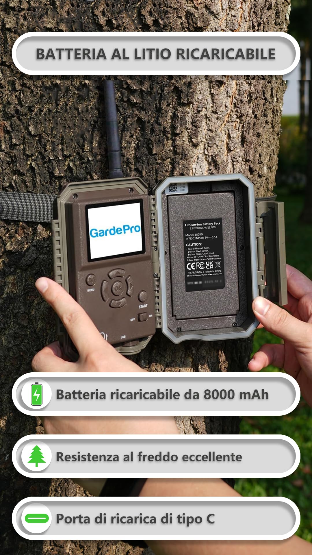 GardePro E8P Fotocamera da Caccia WIFI 8000mAh 64MP 1296P Visione Notturna