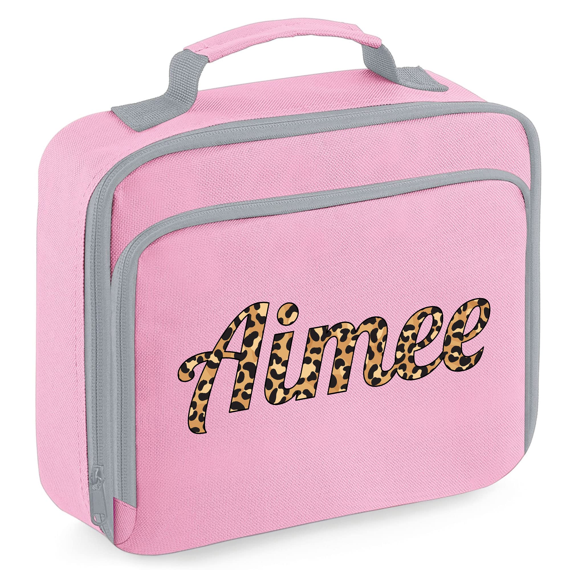Personalised Leopard Print Lunch Cooler Bag, Custom Nursery Gifts for Daughter, Back to School Lunchbox for Her, Girls School Lunch Box, Pink