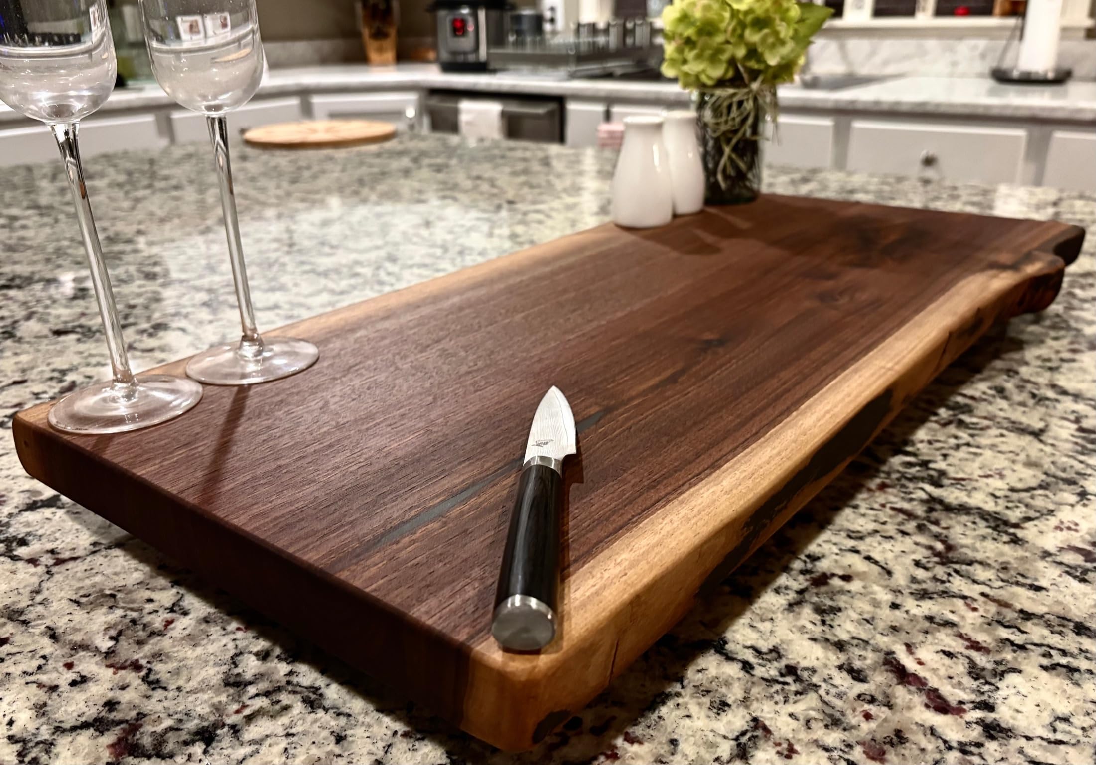 Black Walnut Extra Large, Gorgeous, Full-of-Character, Forest-to-Table Solid Double Live Edge Wood Charcuterie/Appetizer/Dessert/Grazing/Serving Board. 100% USA Handcrafted. 27 x 13 x 1.25"