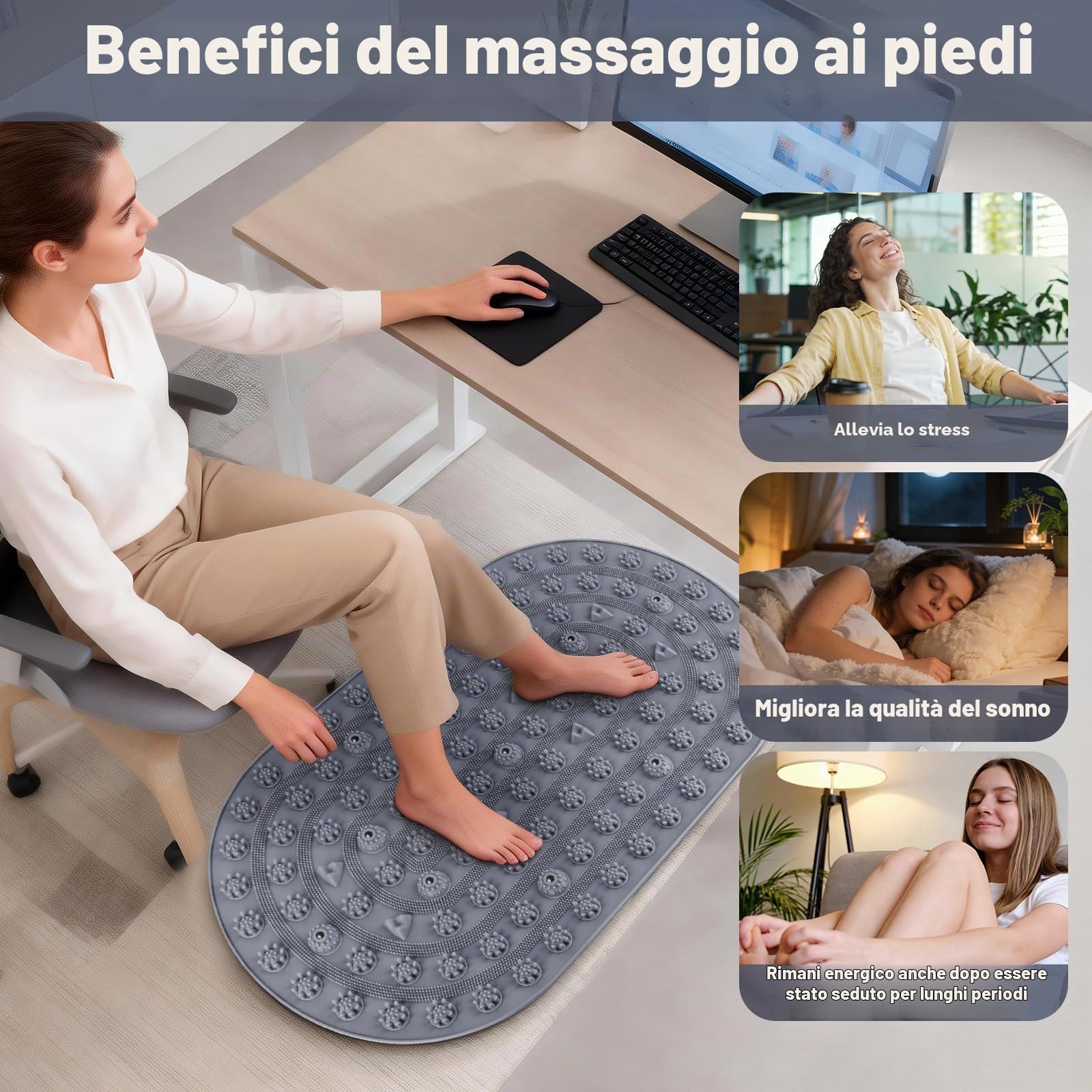 Silicone Massaggio Piedi, 75 x 44 cm Riflessologia Plantare, Grigio | Rolcoassuns Tappeto Massaggiante Antiscivolo, Favorisce la Circolazione Sanguigna, Allevia la Stanchezza, Facile da Pulire