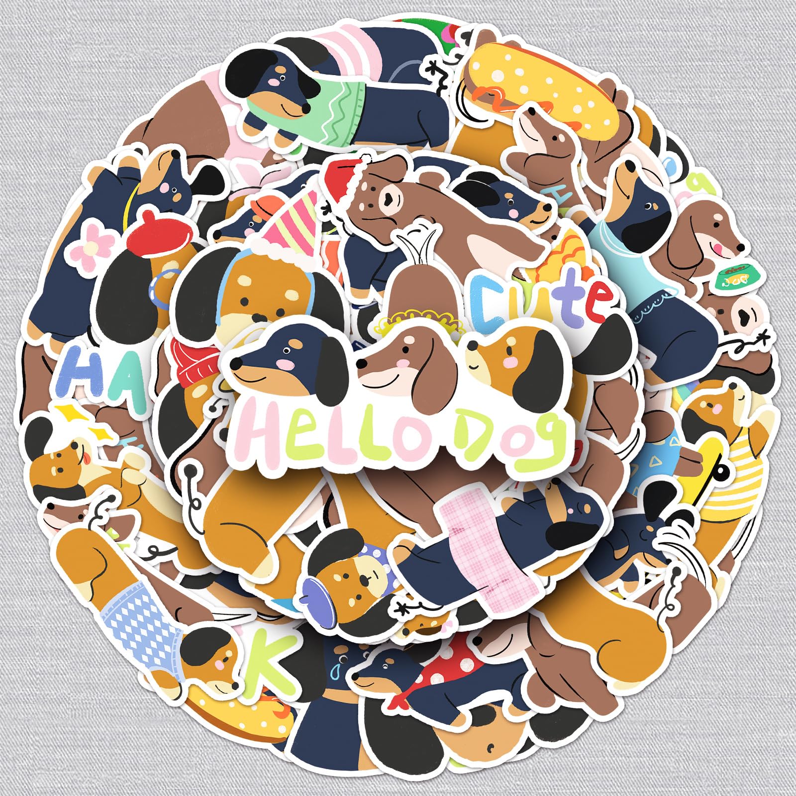 50 Pcs Dachshunds Stickers for Kids Teens Adults Boys Girls Gift,Dachshunds Stickers Pack for Laptop,Skateboard,Luggage,Car,Bike