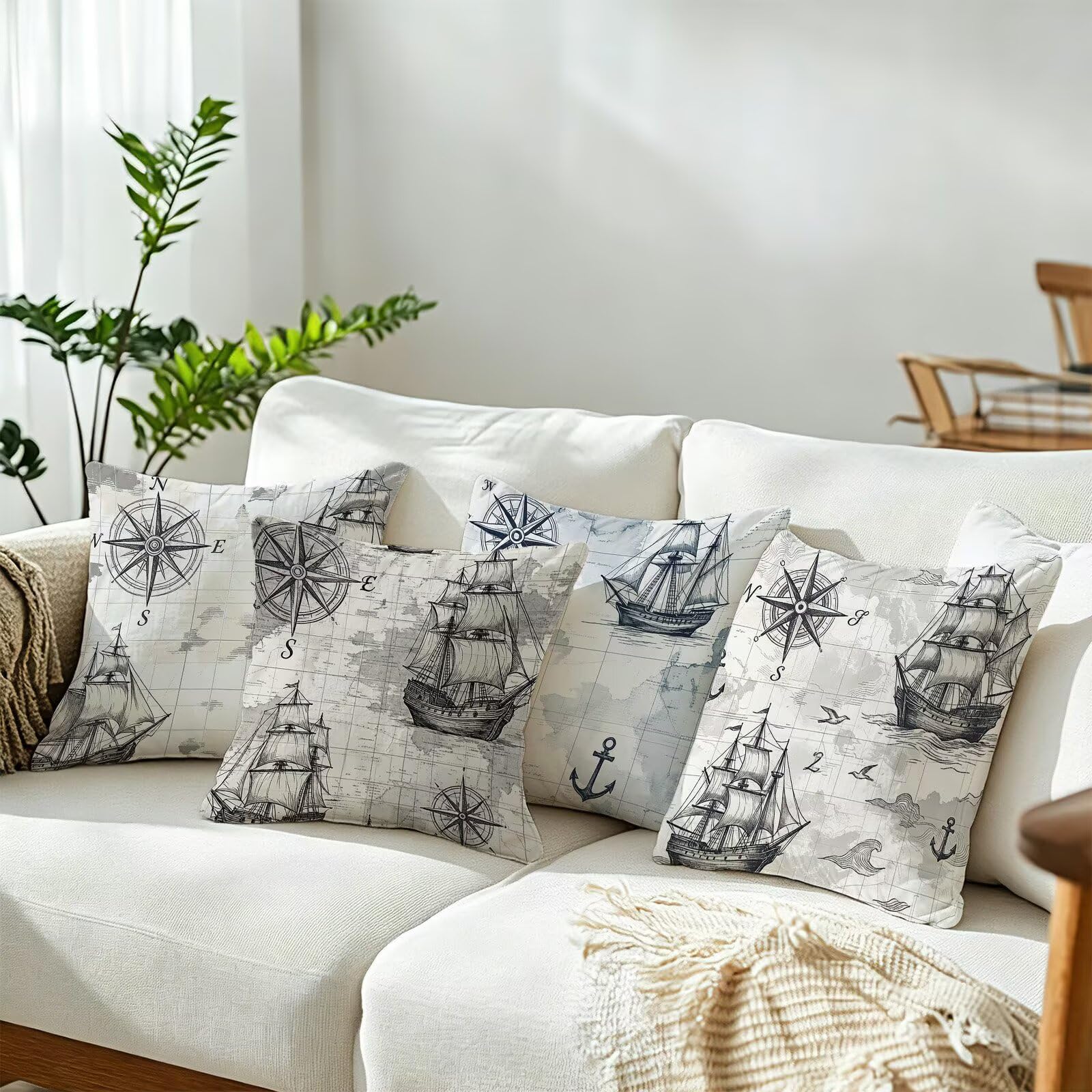 Grigio Federe Cuscini Divano 40x40cm, Cuscini da Esterno Set de 4, Cod-333 | Lin Copricuscini Decorativi Letto Arredo, per Letto, Soggiorno, Giardino, Esterno, Casa Decorazione Set di 4 Barca