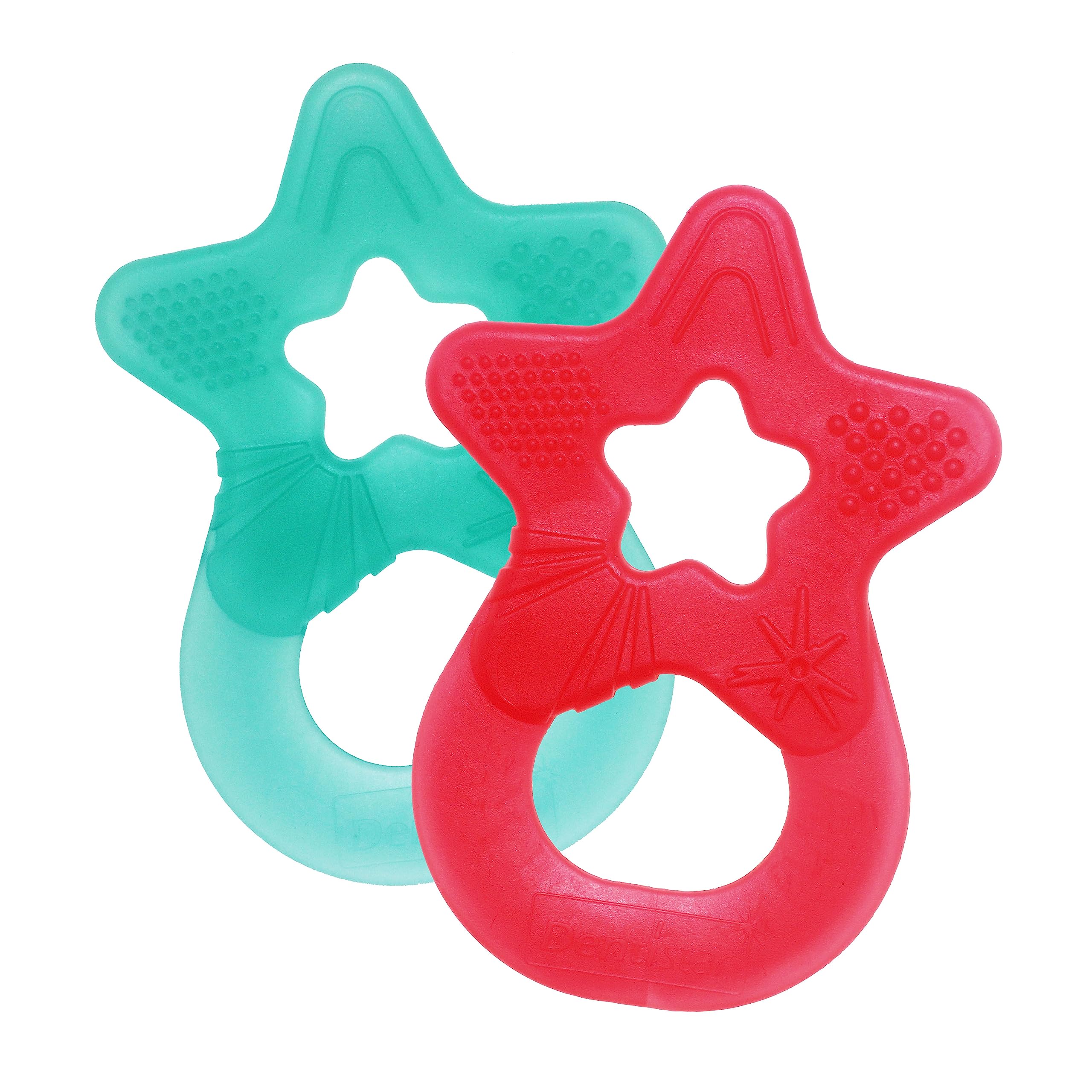 Dentistar Juego de 2 mordedores para bebé y niños desde 3 meses – Juguete mordedores bebe blanda para masaje y desarrollo dental – Aro mordedor bebe con asa – Turquesa & Naranja
