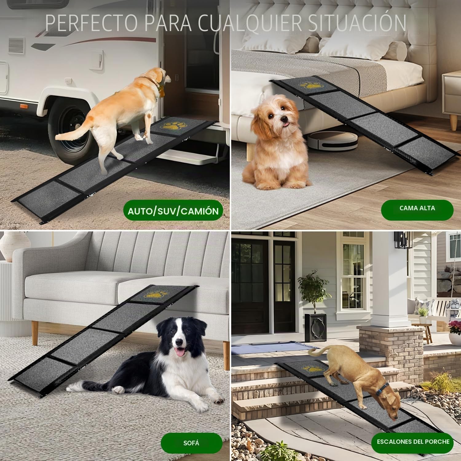 Rampa para Perros de Coche Plegable 170 x 50 cm Gris, con Superficie Alfombrada Antideslizante, hasta 70 kg, Aluminio Ligero para Mascotas, para Coches, Camiones, Todoterrenos y Escaleras Exteriores