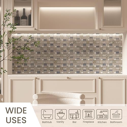 Miniatura 2 de Adedeo Mosaico de vidrio gris y plateado de 12 x 12 pulgadas para pared de baño de cocina (paquete de 5, 5 pies cuadrados)