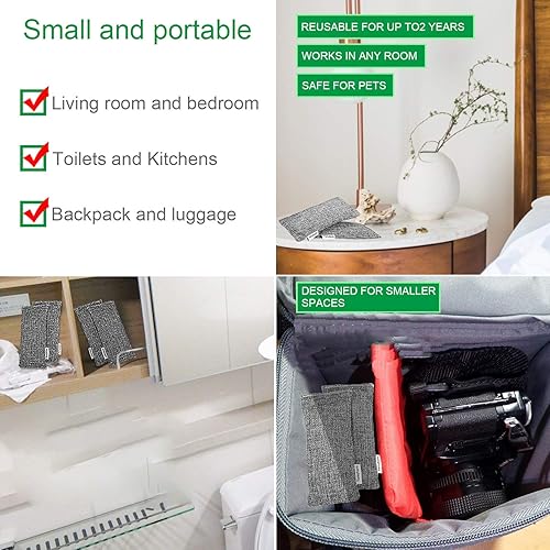 Miniatura 5 de Paquete de 4 bolsas de carbón de bambú activado natural, bolsa purificadora de aire para el hogar, eliminador de olores de automóvil, desodorante de