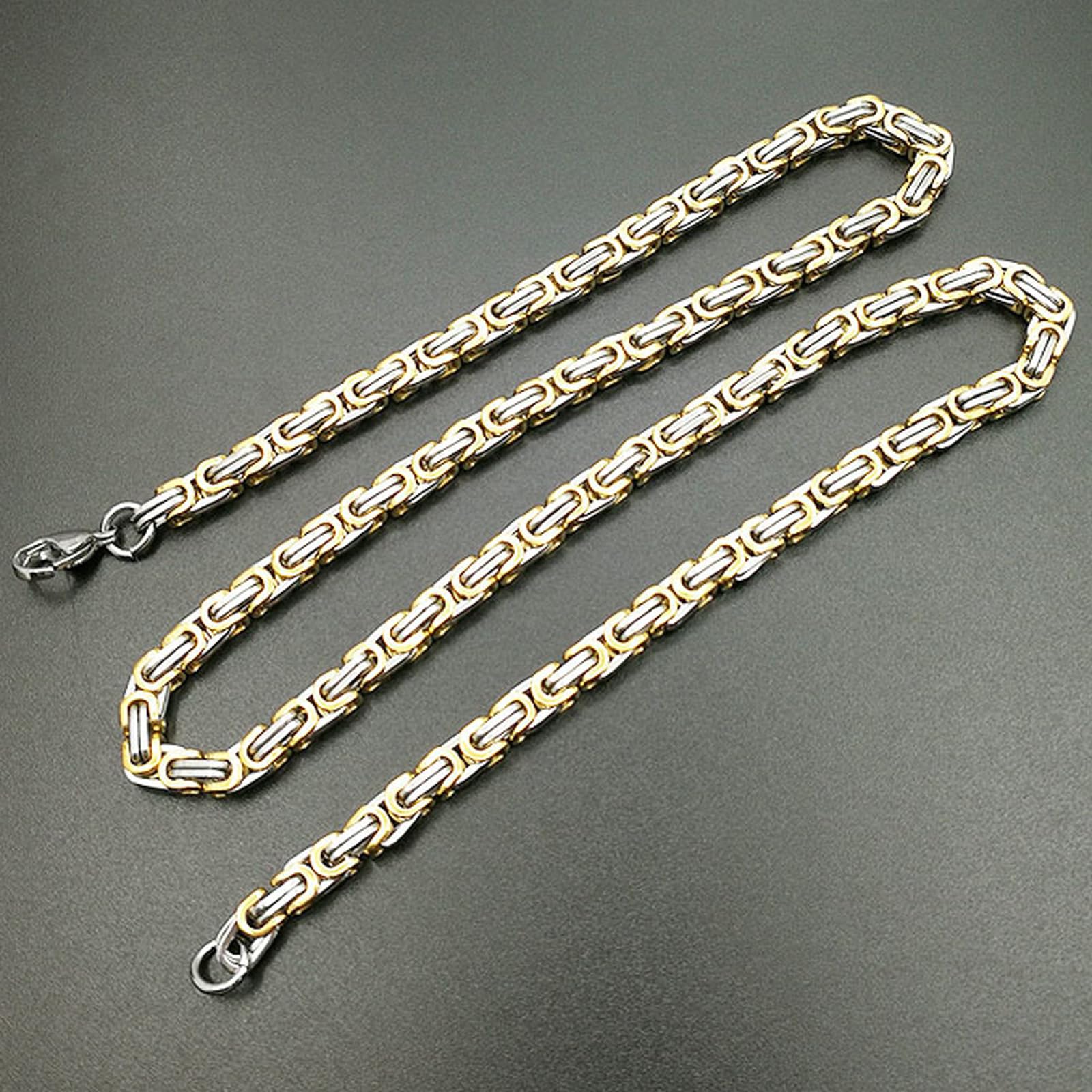 Ensemble collier et bracelet pour homme, collier en acier inoxydable, largeur de la chaîne : 6 mm, fait à la main, couleurs or et acier, Acier inoxydable, Pas de gemme