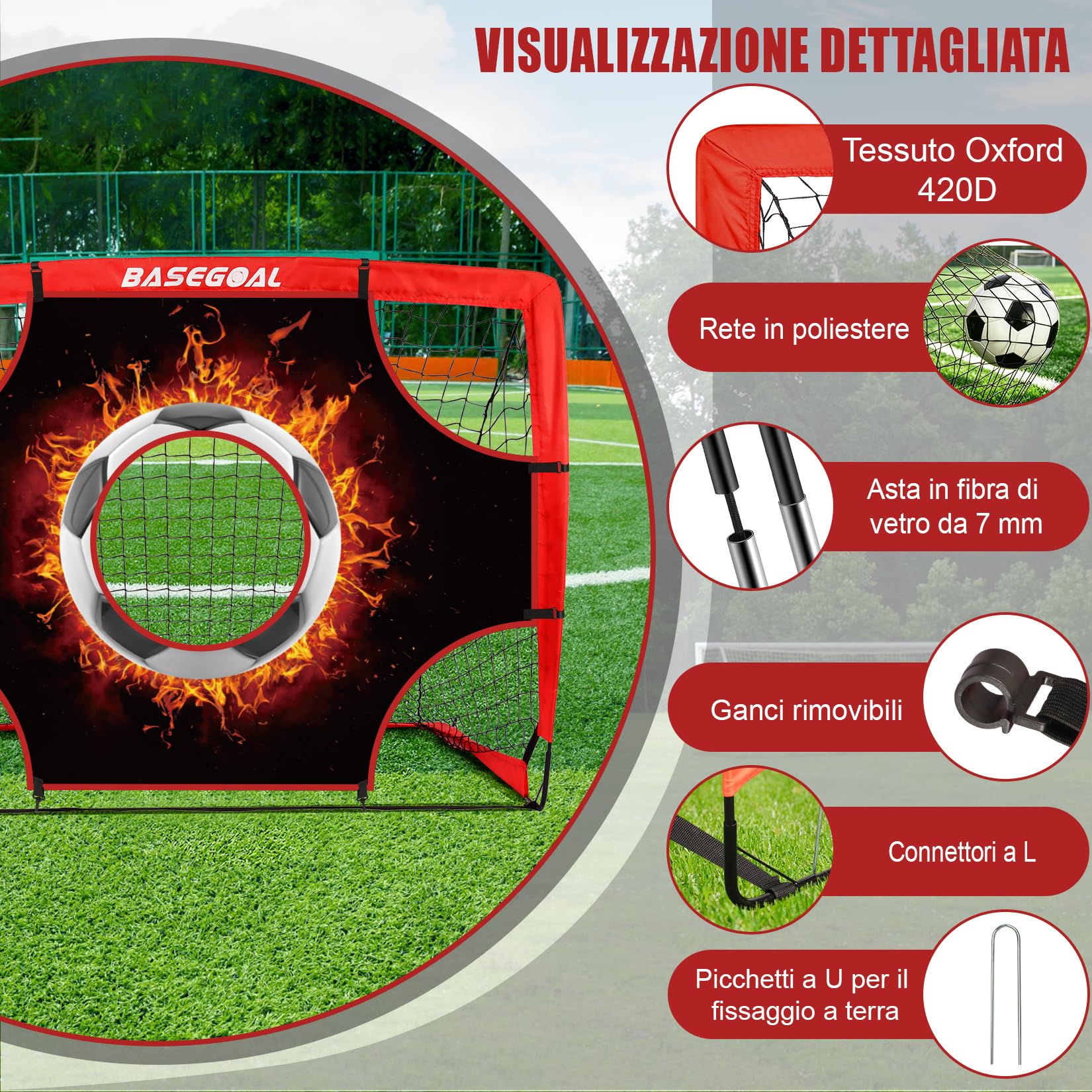 BaseGoal Porta da Calcio per Giardino 120x90cm con Completo per Allenamento