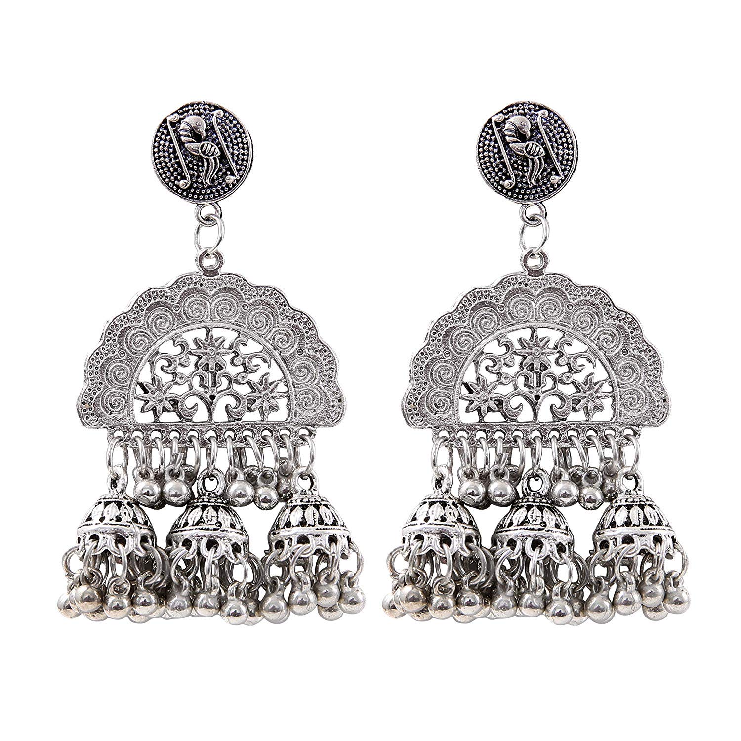 Crunchy FashionJewellery Afghani Tribal Oxidised Silver bohemian Fancy Earrings for Girls/Women