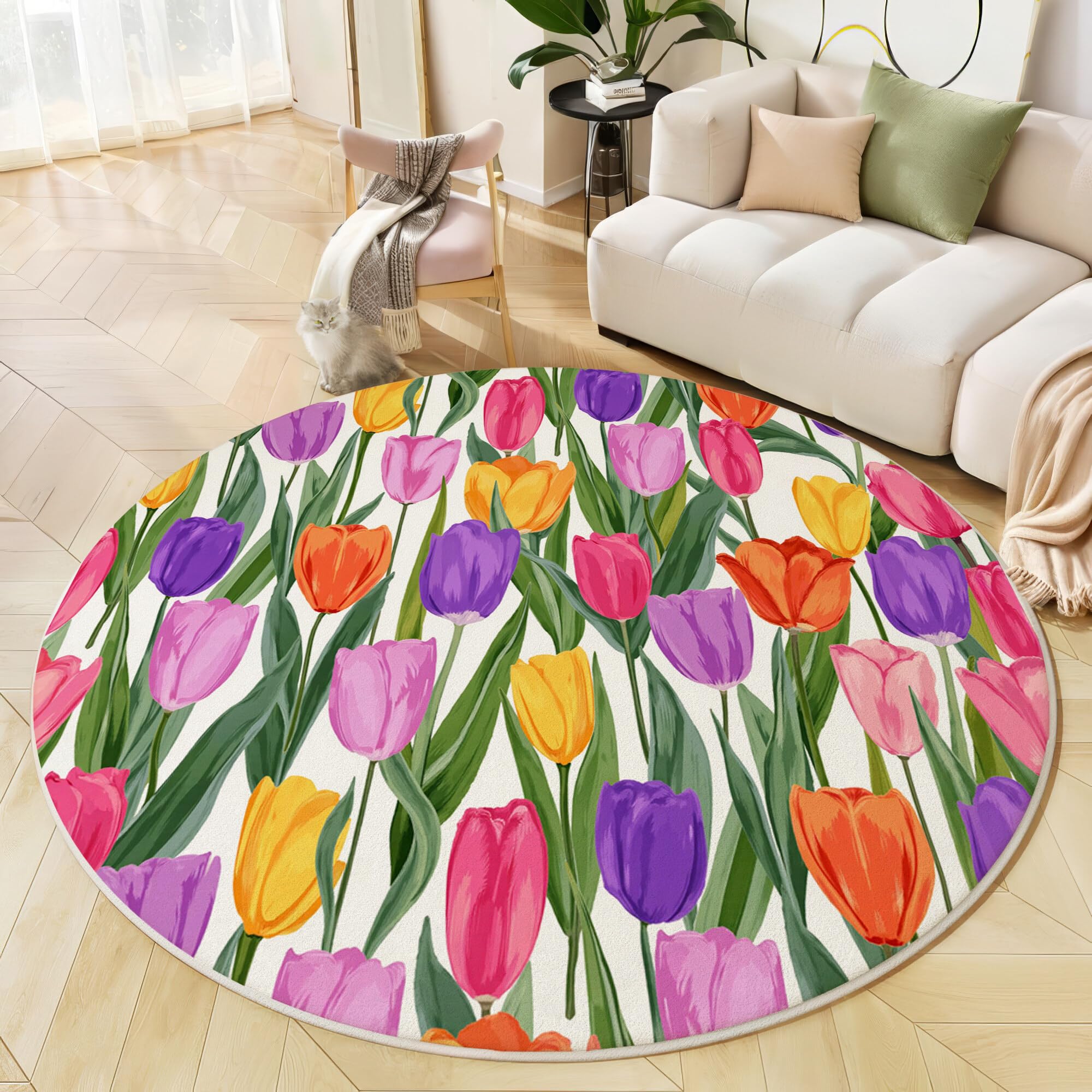 Tapis rond antidérapant aquarelle rose et violet 120 cm