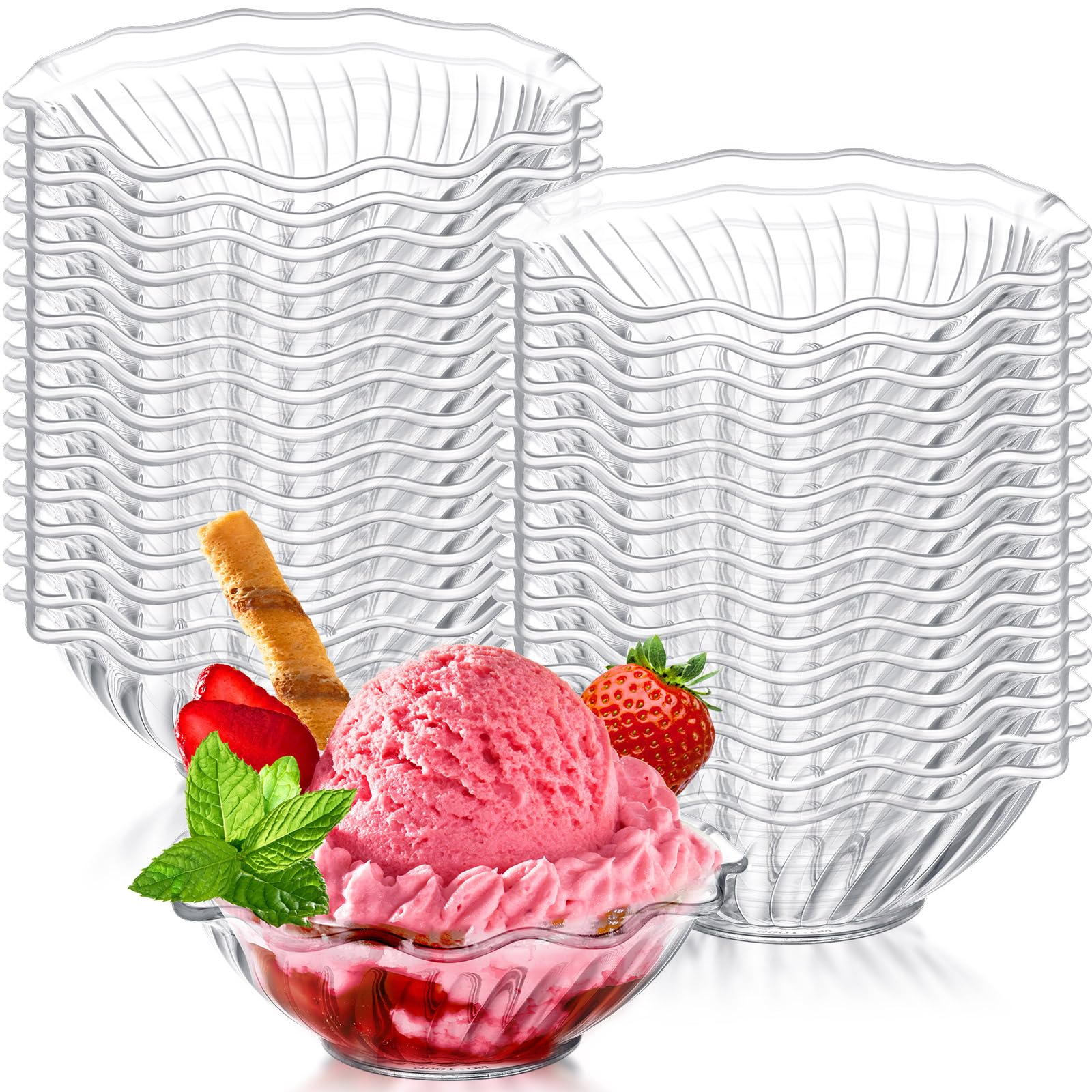 Rtteri 30 Pack Plastic Dessert Bowls 7 oz Clear Small Ice Cream Bowls