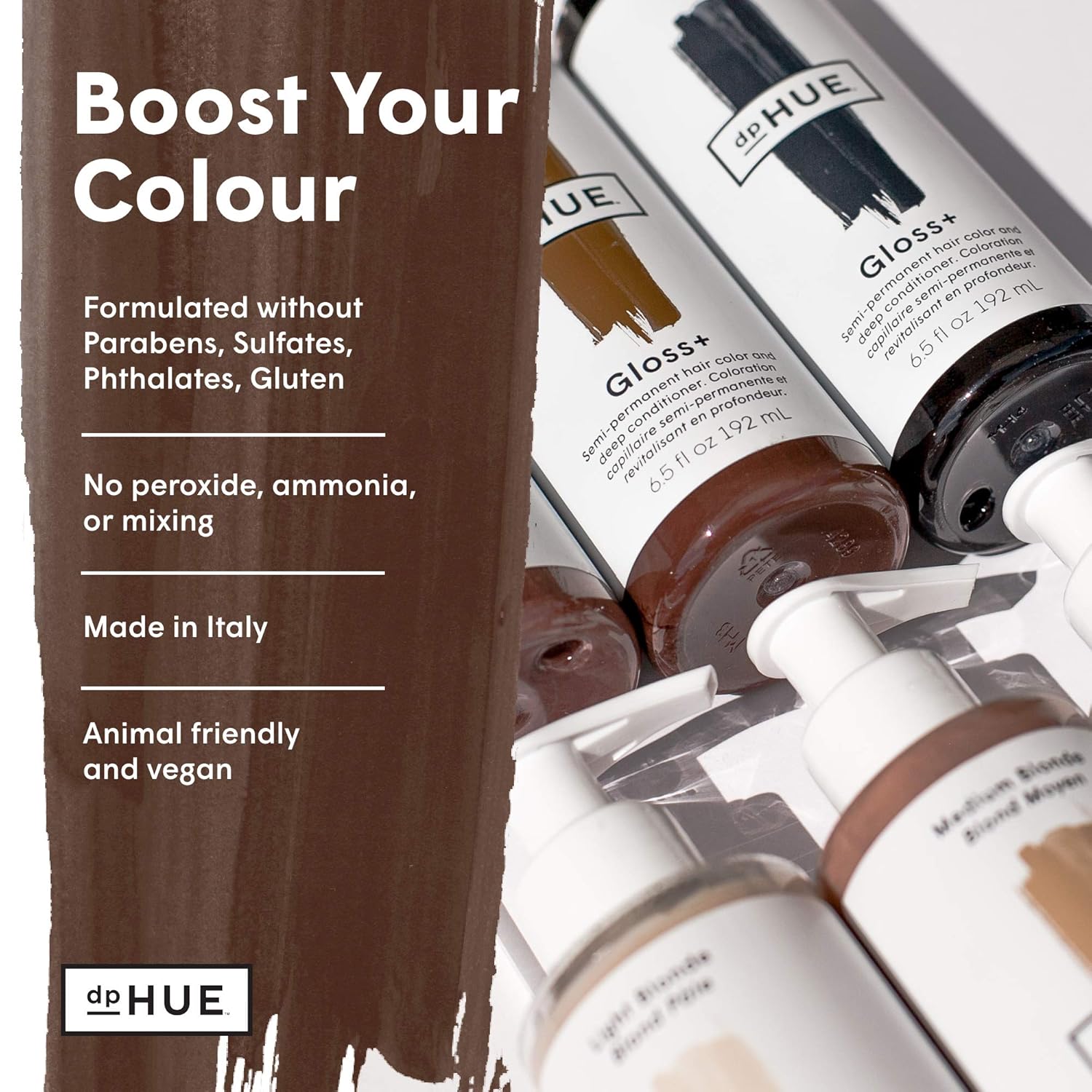dpHUE Gloss+ Medium Brown Semi-Permanent Hair Color & Conditioner, 6.5 oz - Color Boost with Healthy Shine - Deep Conditioning Treatment - No Peroxide, Ammonia or Mixing - Gluten-Free, Vegan : Beauty