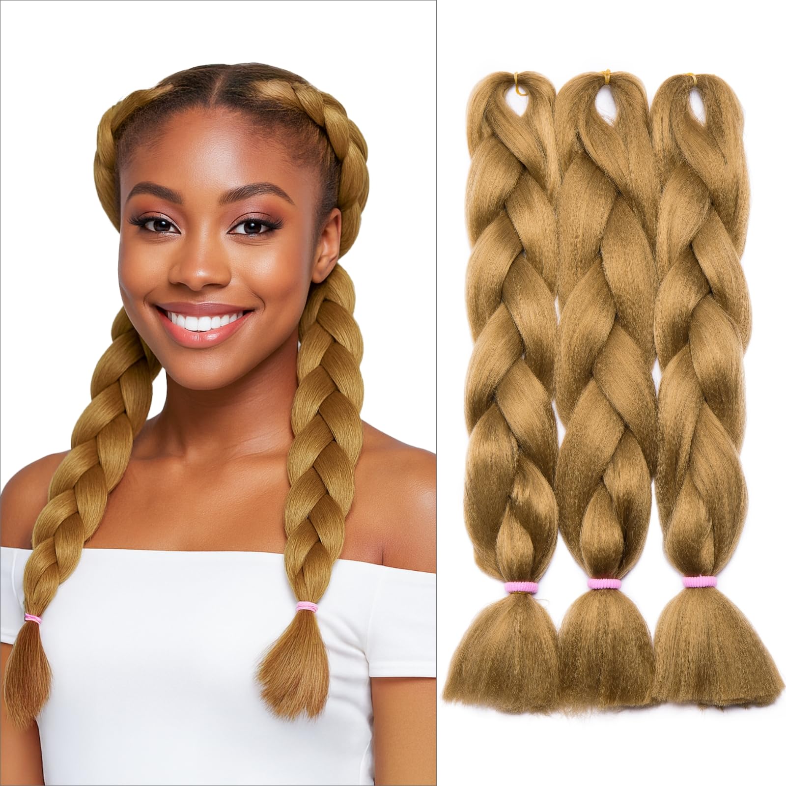 tesshair Braiding Hair Extensions 24 Inch Jumbo Braiding for Twist Braiding Synthetic Fashion Braids Extensions Hair Natural Braid Extensions for Women Grils (Dark Blonde