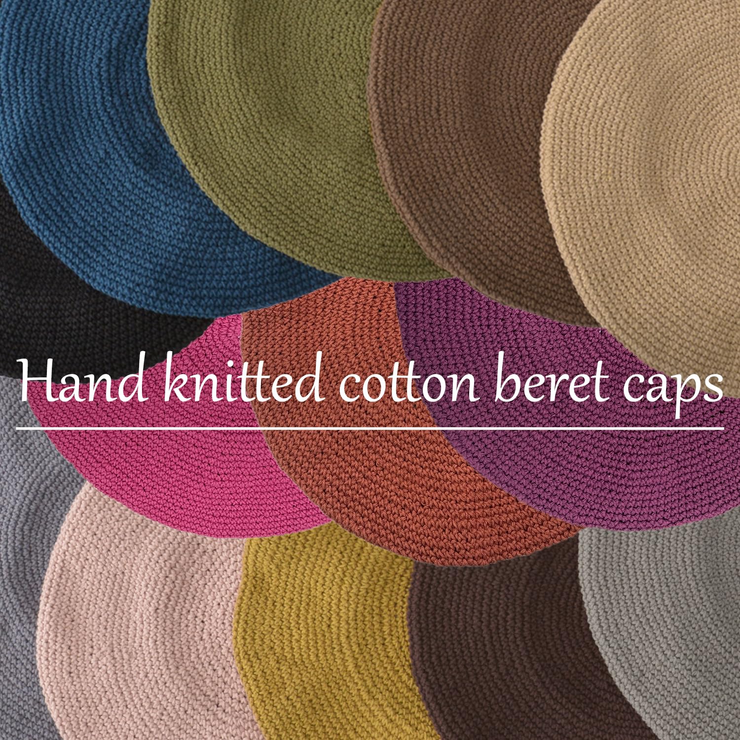 Baskenmütze Damen Barett Herren Beret Häkelmütze Strickmütze aus 100% Baumwolle Barrett für Sommer & Winter