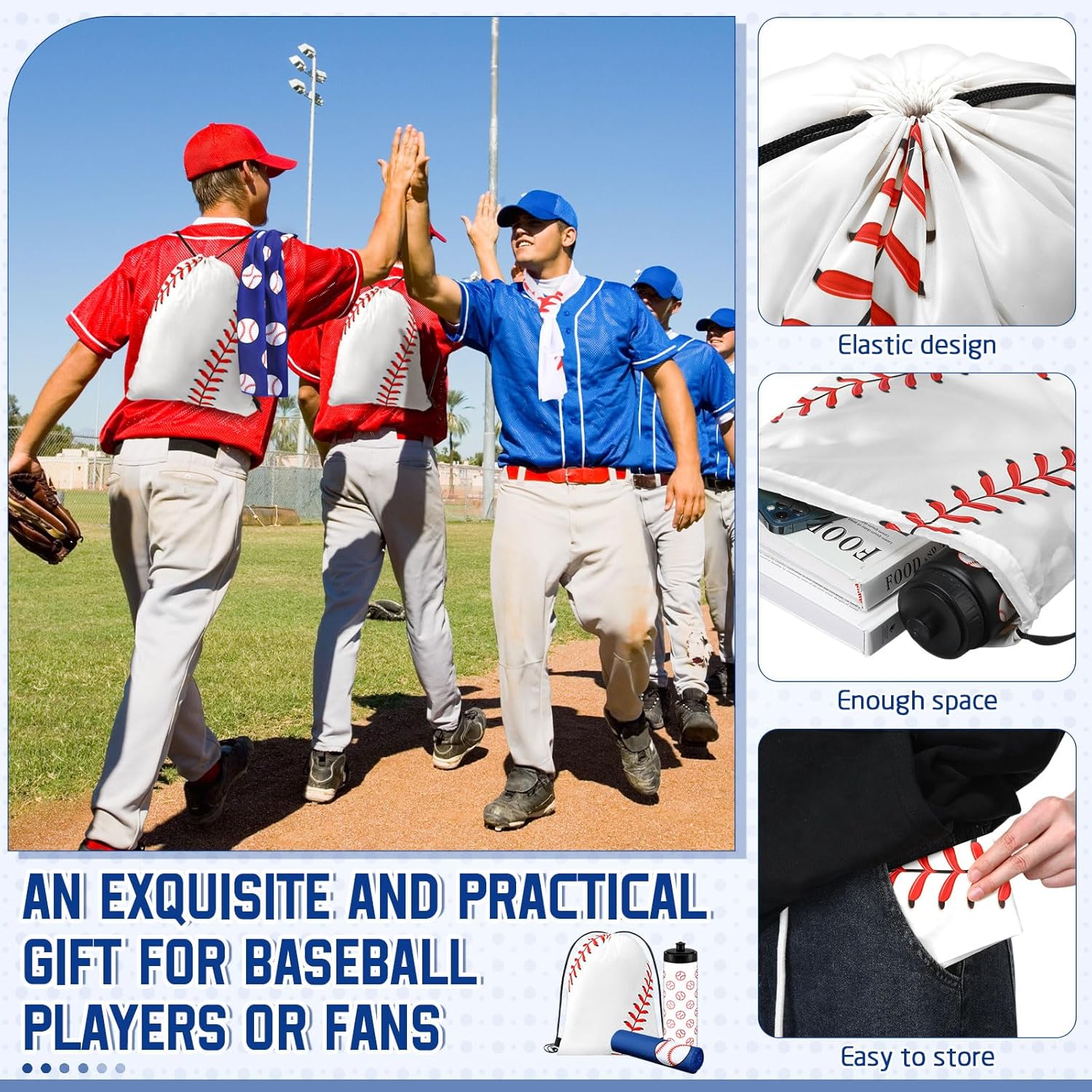 FuWeave 18 Pcs Sports Party Favors Basketball Soccer Water Bottle Baseball Softball Cooling Towel 6 Sports Water Bottle 6 Ice Towel 6 Drawstring Bag Football Volleyball Towel for Team Gift