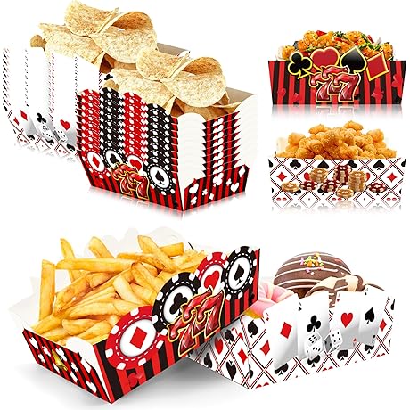 24 Pack Casino Party Food Paper Trays: Poker Night Essentials for a Vegas-Themed Celebration
