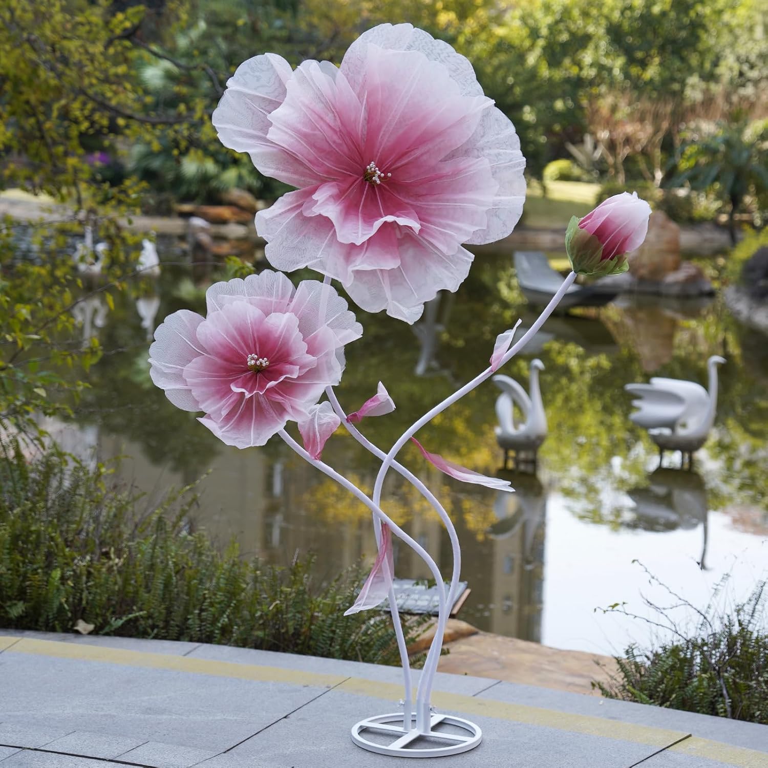 Giant Artificial Flower Decor,Oversized Gradient Organza Flower with Bendable Stem,DIY Shape Fake Flower Sculpture with Heavy Base for Wedding,Event,Party & Photo Backdrop,Store Display (red) - Image 8