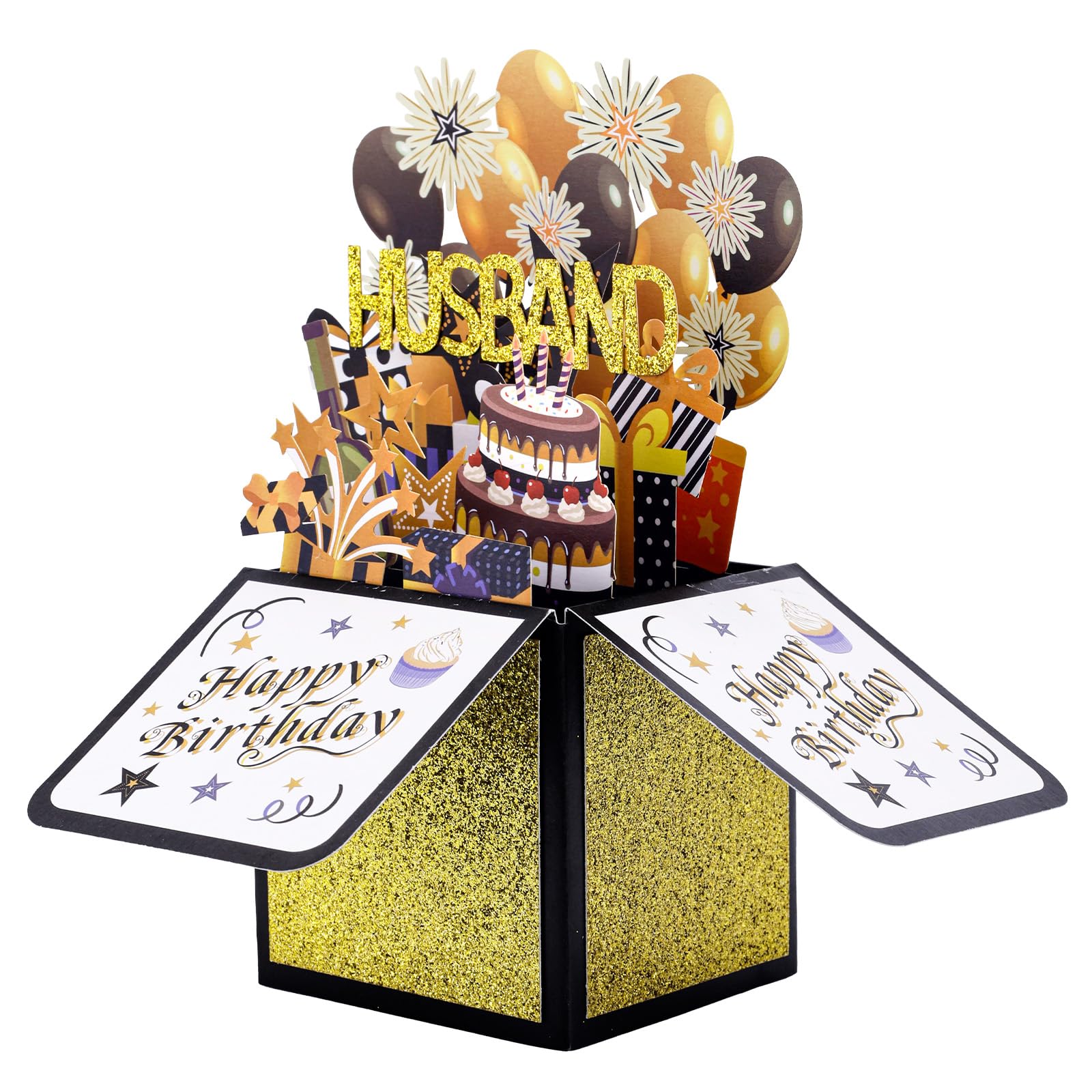 Happy Birthday Husband Pop up Card, Cool 3D Birthday Gift Box with Envelope Greeting Card Creative Pop up Gift Box for Husband Party Decoration