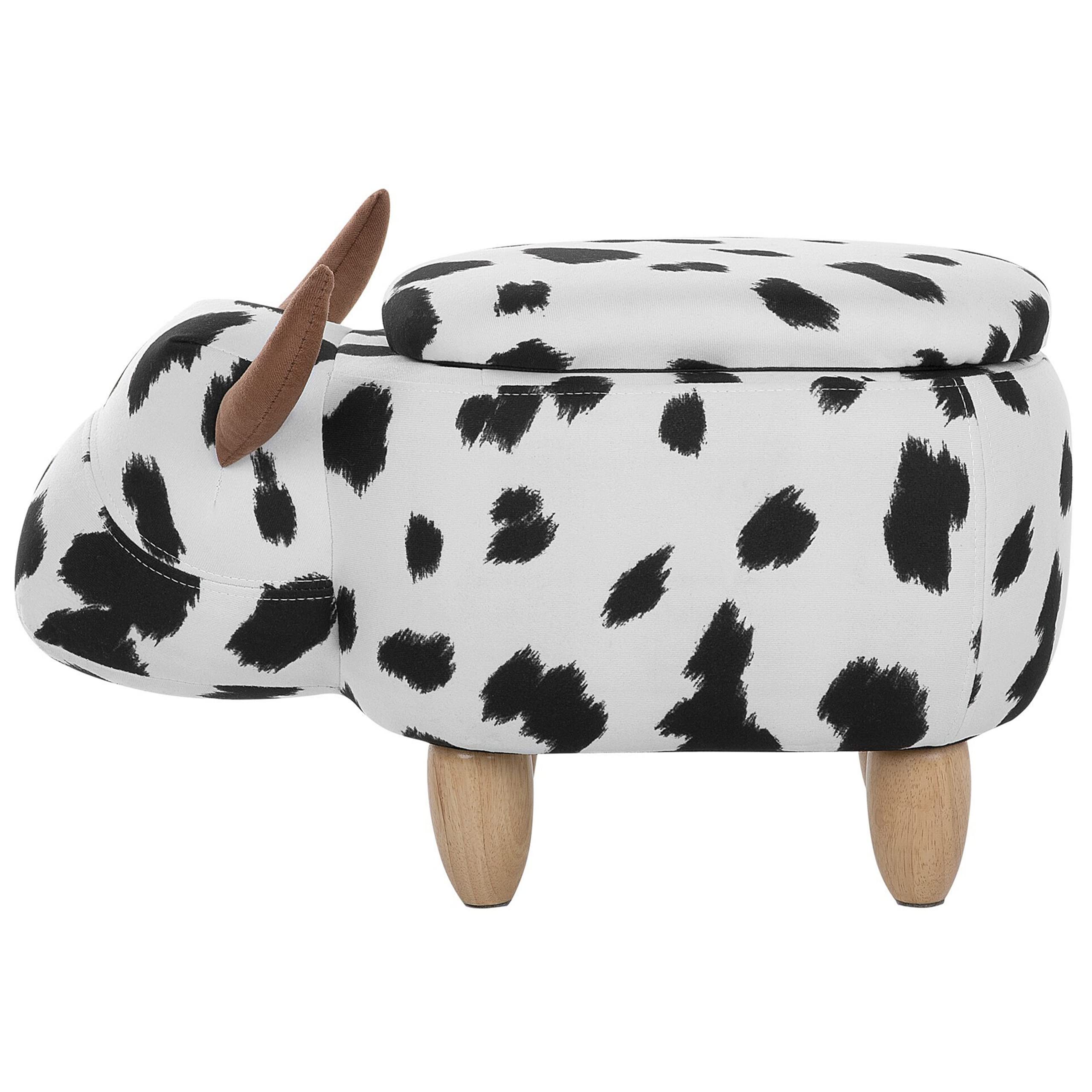 Beliani Tierhocker Kuh Kinderhocker Fußhocker Deko Hocker für Kinderzimmer mit Deckel Schwarz-Weiß Polsterbezug Cow