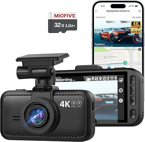 Miofive Cámara de auto con resolución 4K, WiFi, Bluetooth, cámara GPS para salpicadero, pantalla IPS de 3 pulgadas, visión nocturna, grabación en