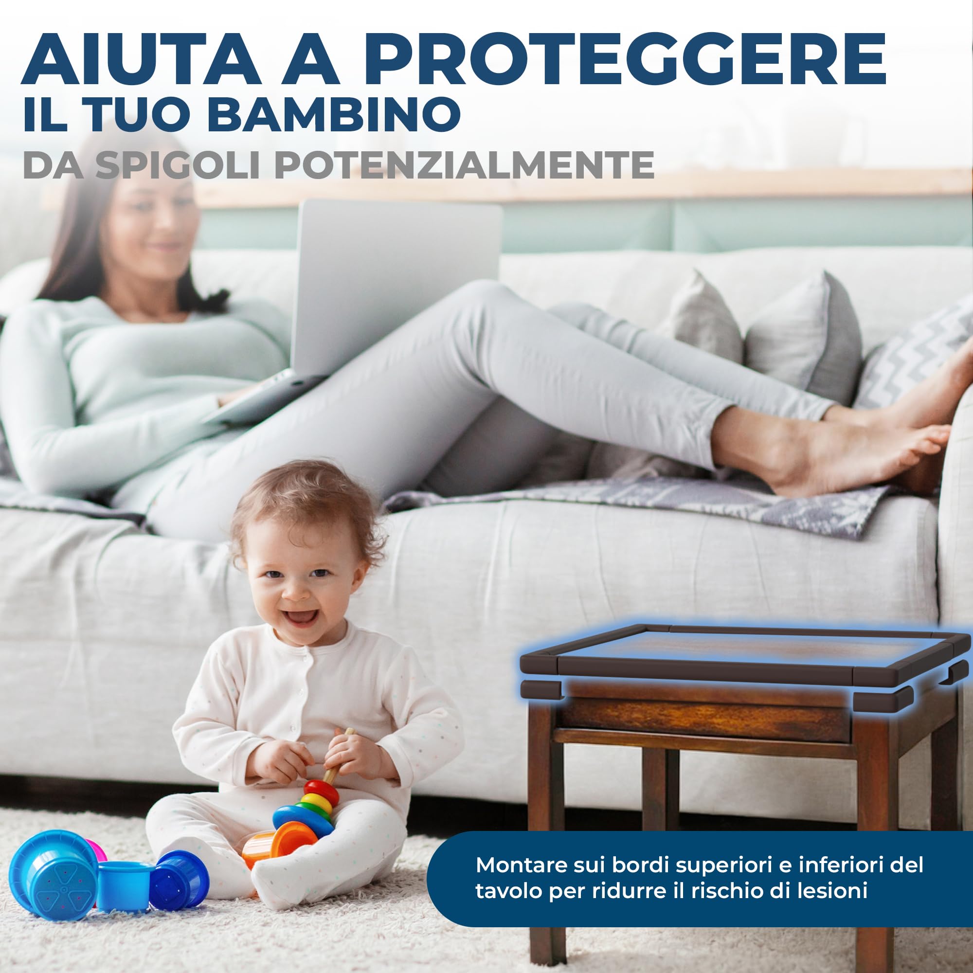 Hoffenbach Paraspigoli per Bambini, 6,2 m + 12 Angolari, Paracolpi Lettino Neonato e Mobili, Para Spigoli Bimbi in Gomma, Marrone Cioccolato - 2