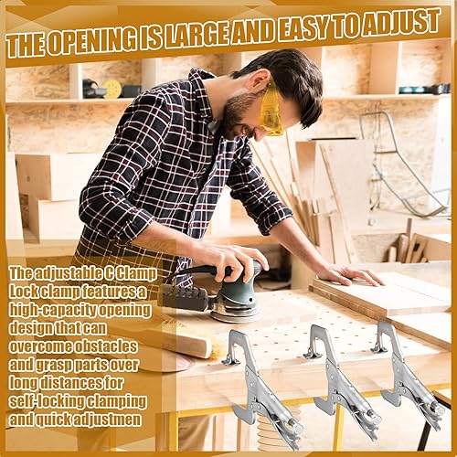 Miniatura 10 de Abrazadera C de bloqueo, alicates de bloqueo, abrazadera de soldadura ajustable con punta regular y almohadilla giratoria para tienda, hogar, granja